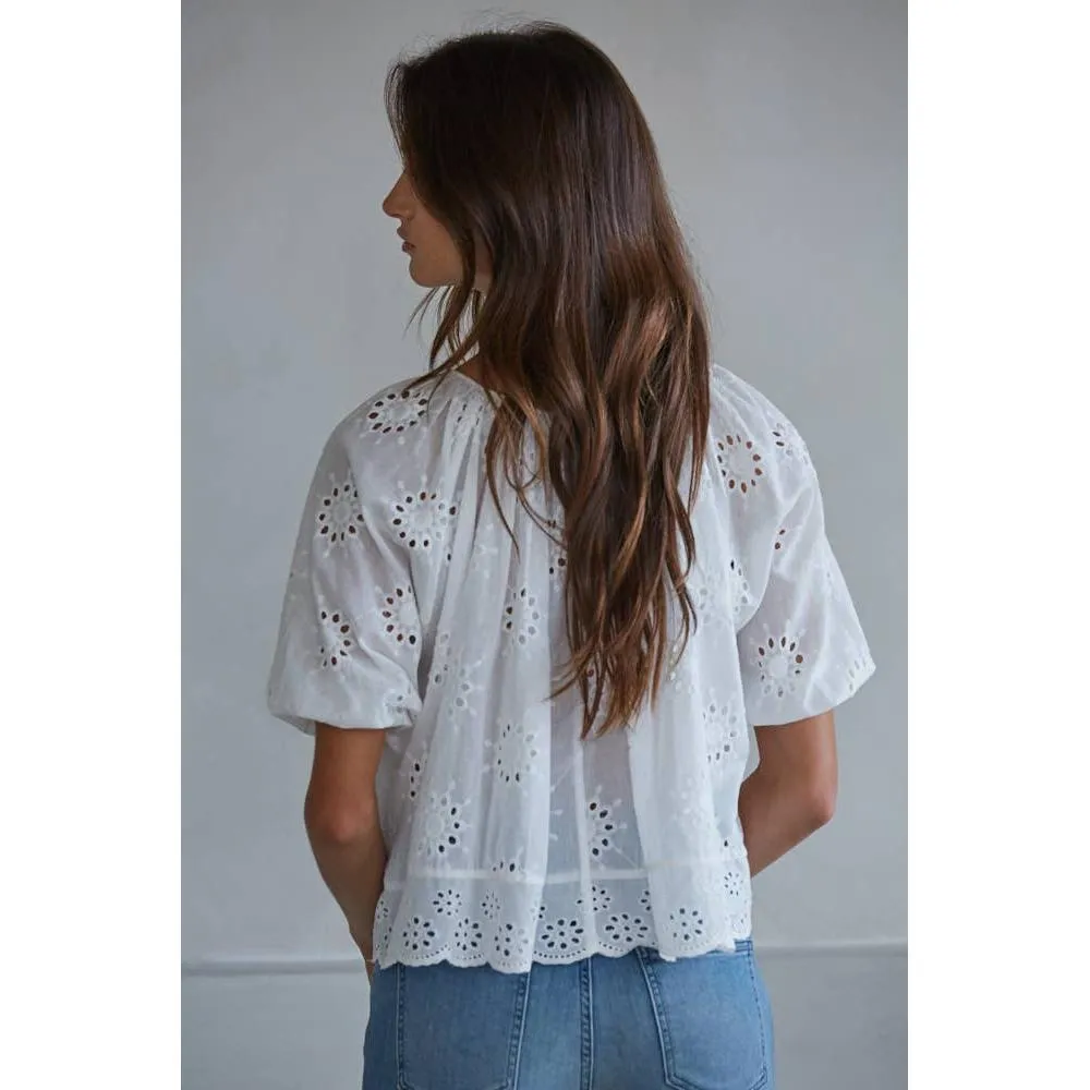 Woven Cotton Eyelet Round Neck Short Sleeve Top sold by Alicia Bell product image thumbnail 3