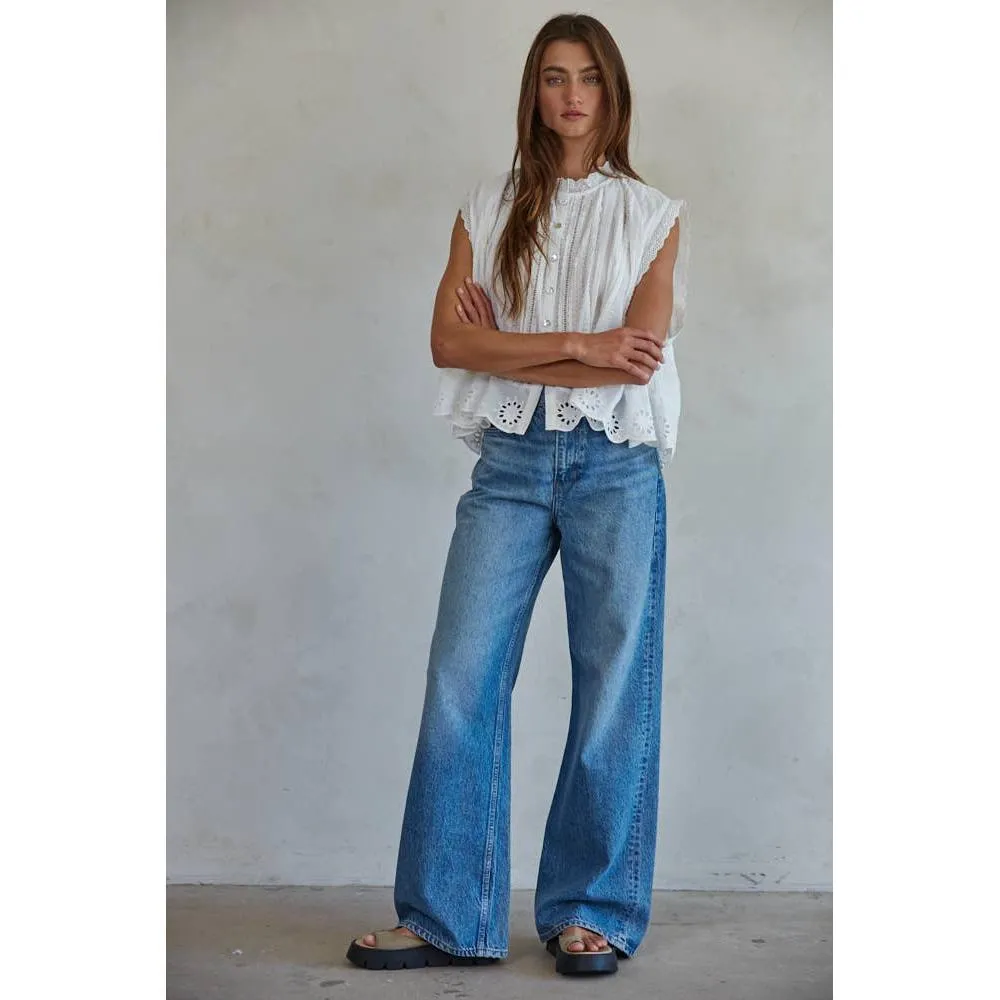 Woven Cotton Eyelet Button down Sleeveless Top: Off White sold by Alicia Bell product image thumbnail 2