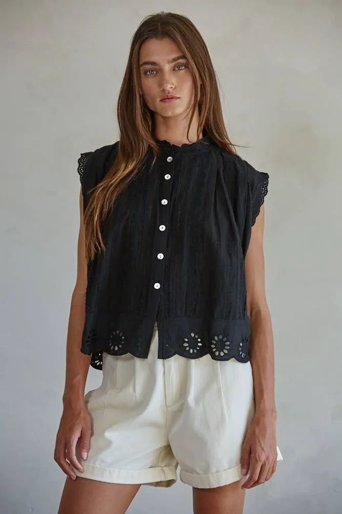 Woven Cotton Eyelet Buttondown Sleeveless Top sold by Alicia Bell