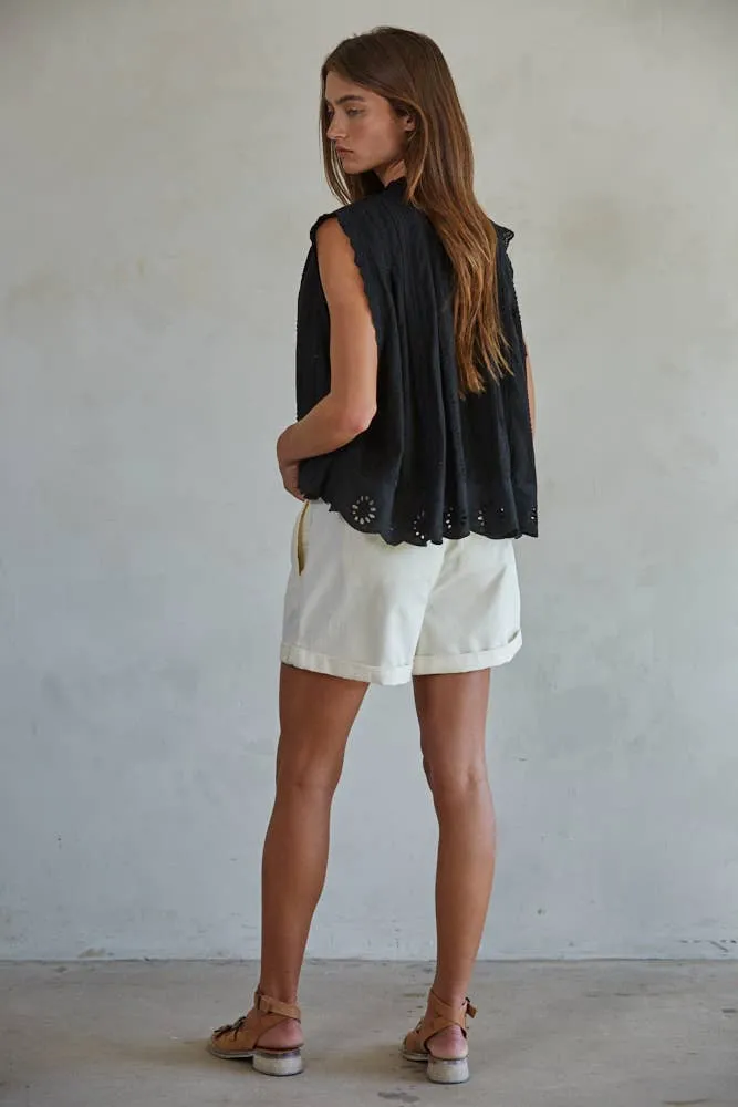 Woven Cotton Eyelet Buttondown Sleeveless Top sold by Alicia Bell product image thumbnail 3