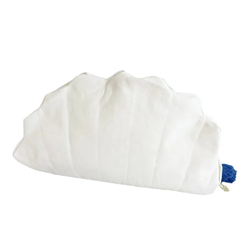 Canvas Scalloped Clamshell Bag With Blue Tassel made by Alicia Bell