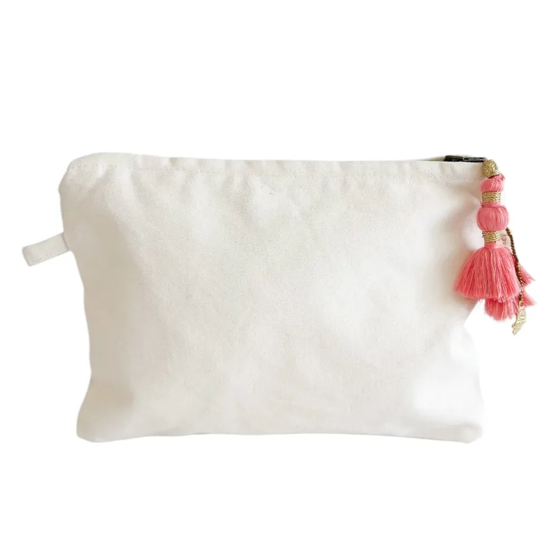 Small Canvas Zipper Pouch With Pink Tassel made by Alicia Bell