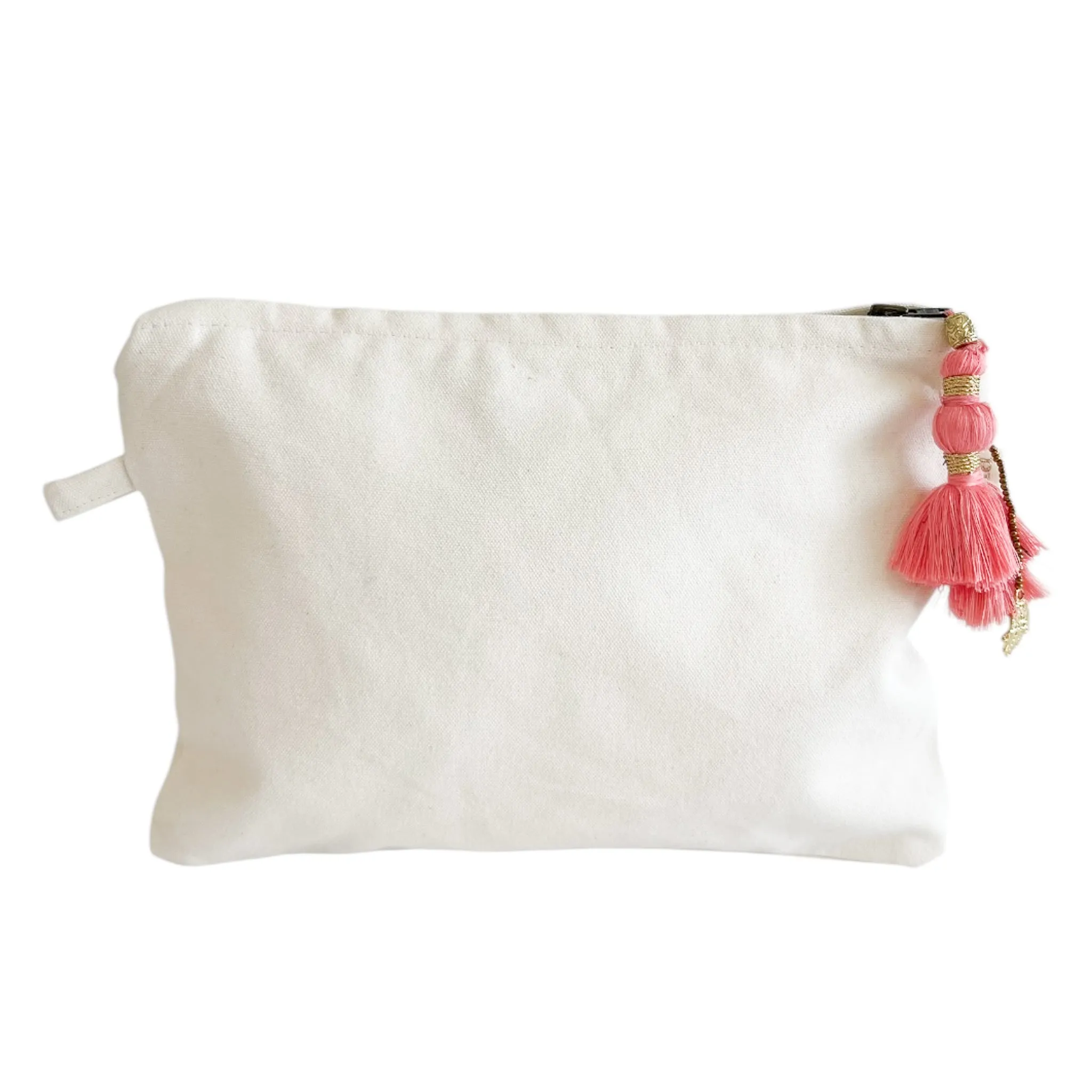 Small Canvas Zipper Pouch With Pink Tassel sold by Alicia Bell
