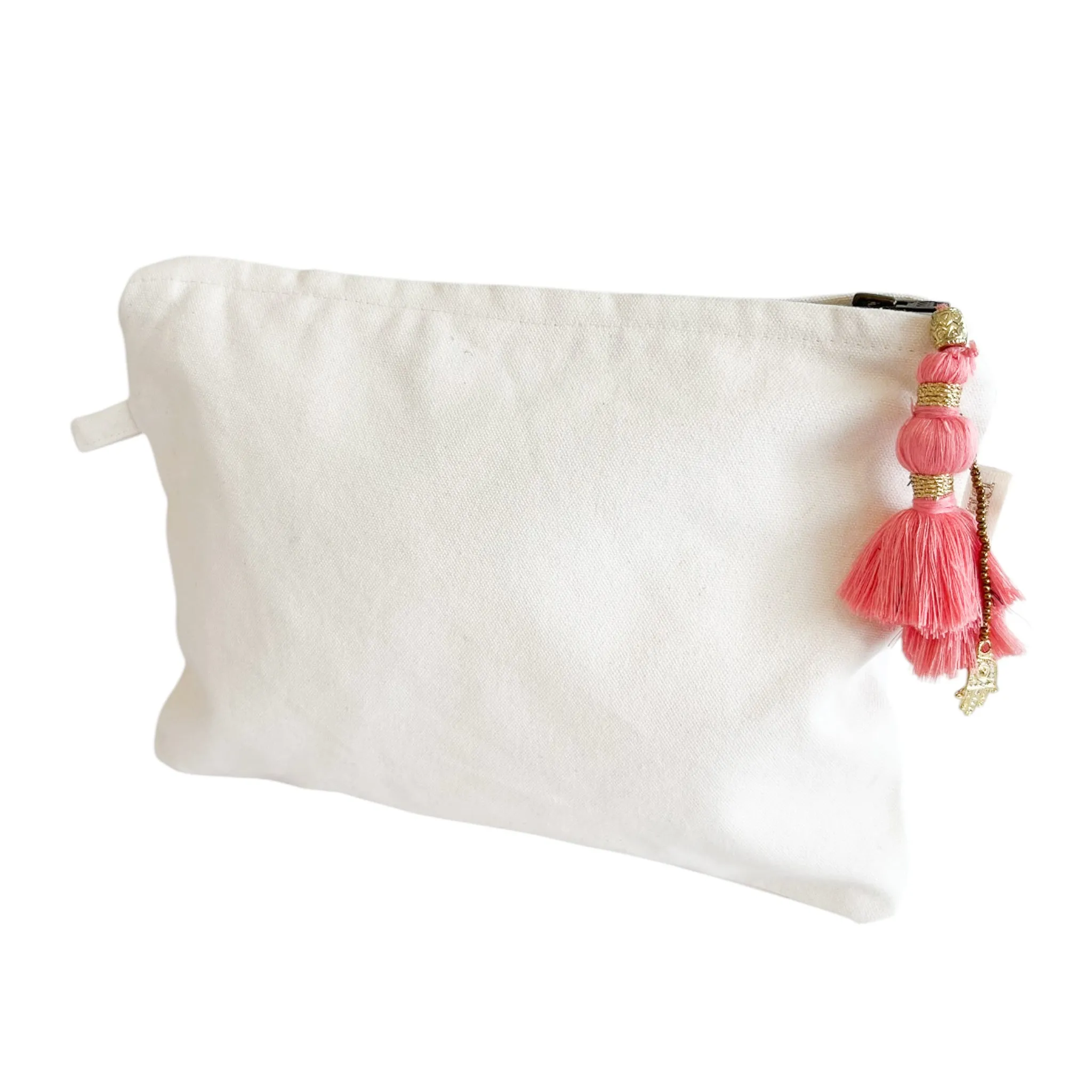 Small Canvas Zipper Pouch With Pink Tassel sold by Alicia Bell product image thumbnail 3