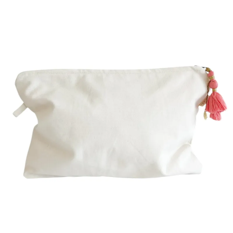 Large Canvas Zipper Pouch With Pink Tassel made by Alicia Bell