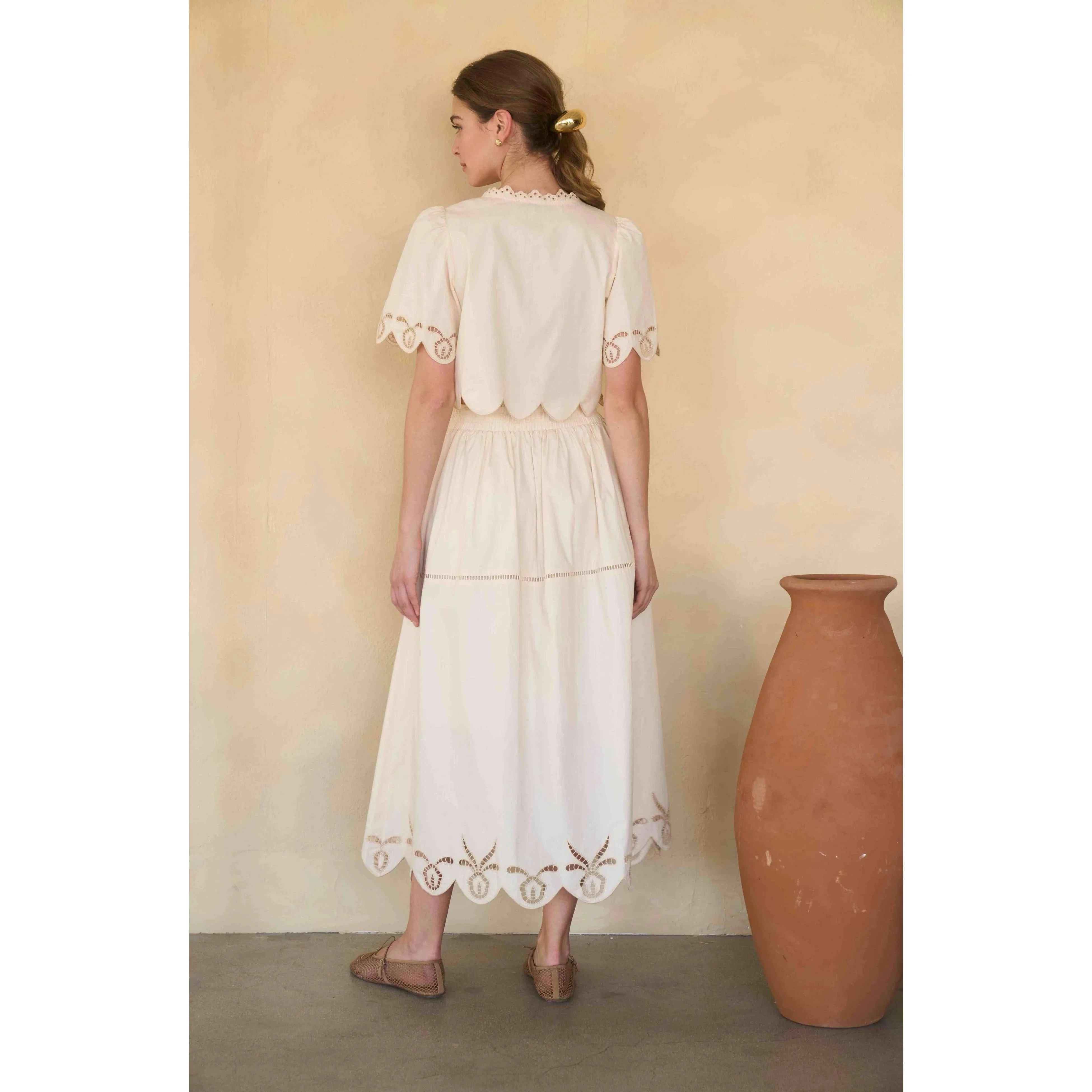 EYELET LADDER LACE SCALLOPED MIDI SKIRT: CREAM sold by Alicia Bell product image thumbnail 2