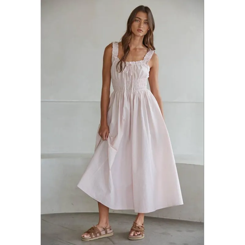 Woven Cotton Nylon Sweetheart Neck Sleeveless Dress: Blush made by By Together