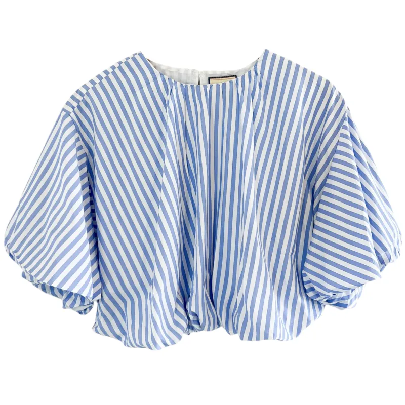 Blue Striped Balloon Top made by Alicia Bell