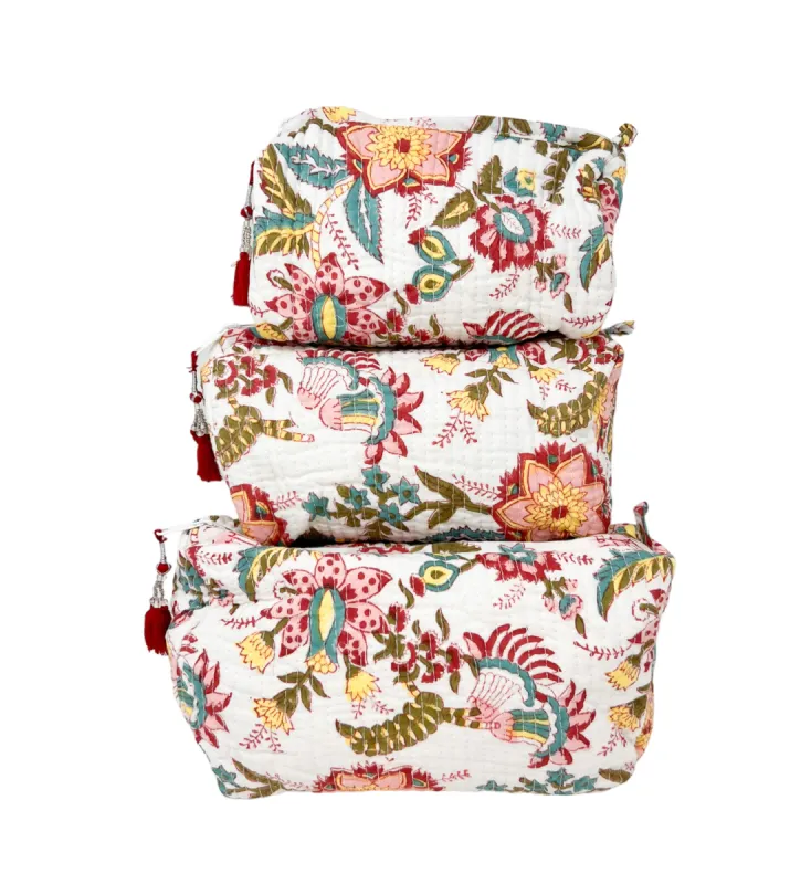 3 Piece Cosmetic Bag-Red Yellow floral sold by Alicia Bell