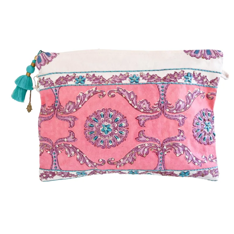 Flower Large Zipper Pouch With Embroidery sold by Alicia Bell
