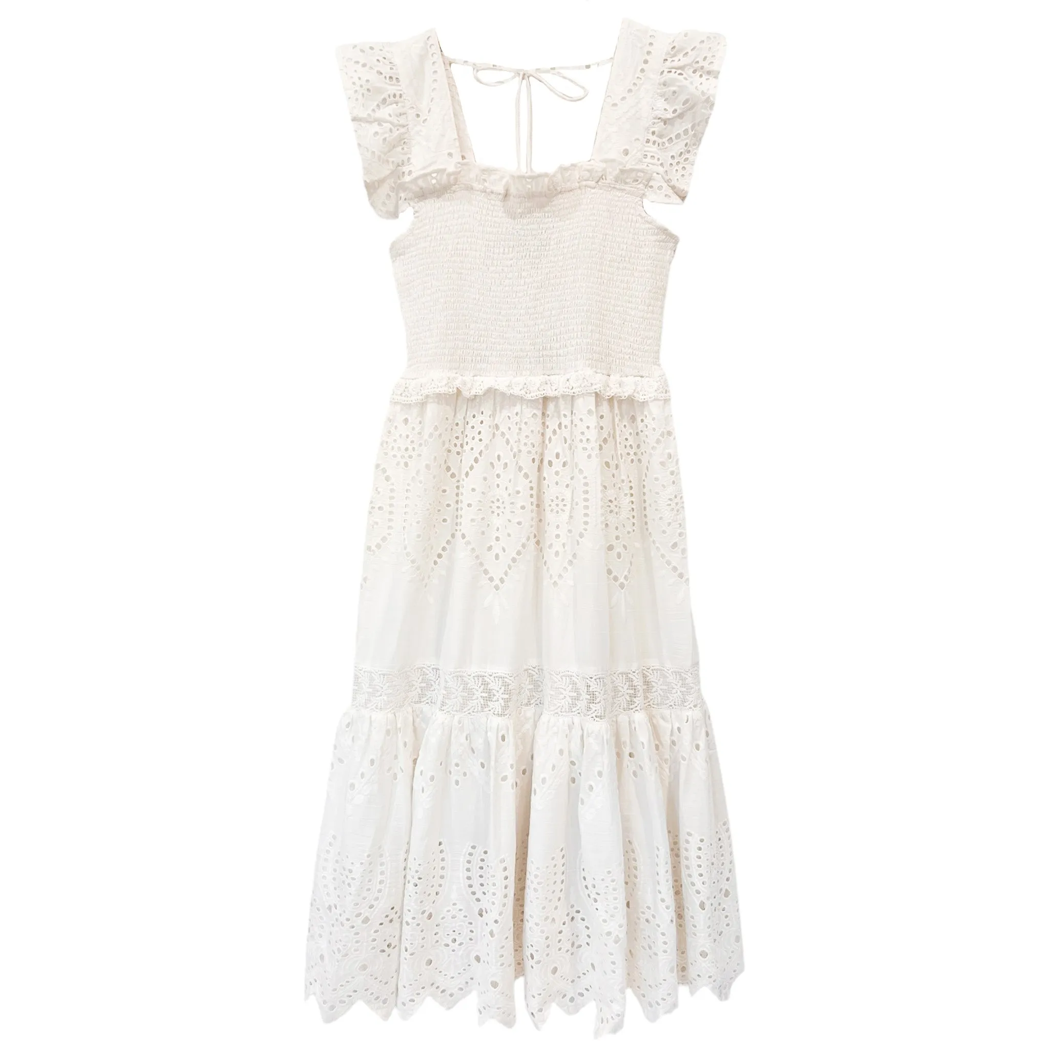 Smocked Eyelet Midi Dress sold by Alicia Bell