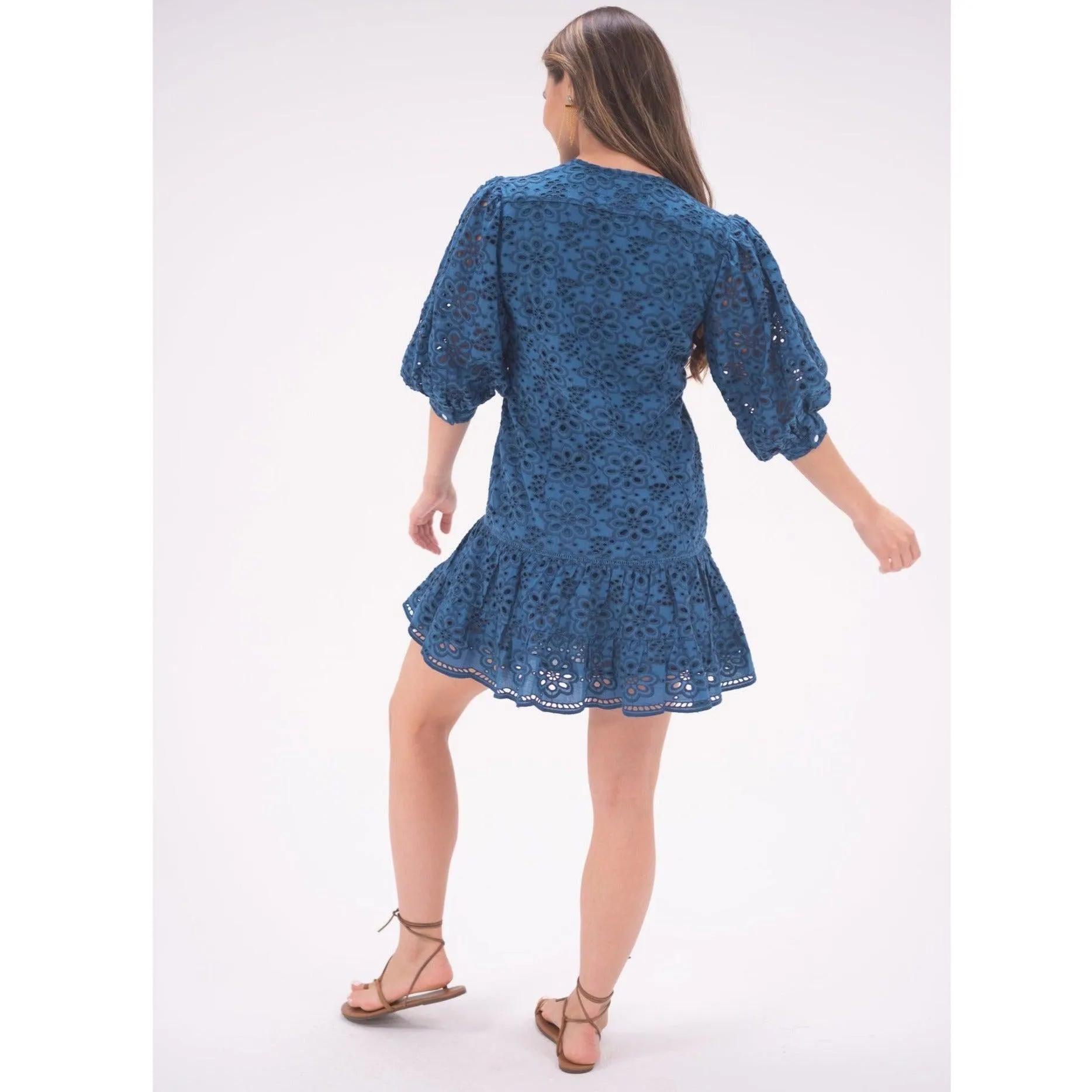 Turquoise Eyelet Popover Flounce Dress sold by Alicia Bell product image thumbnail 3
