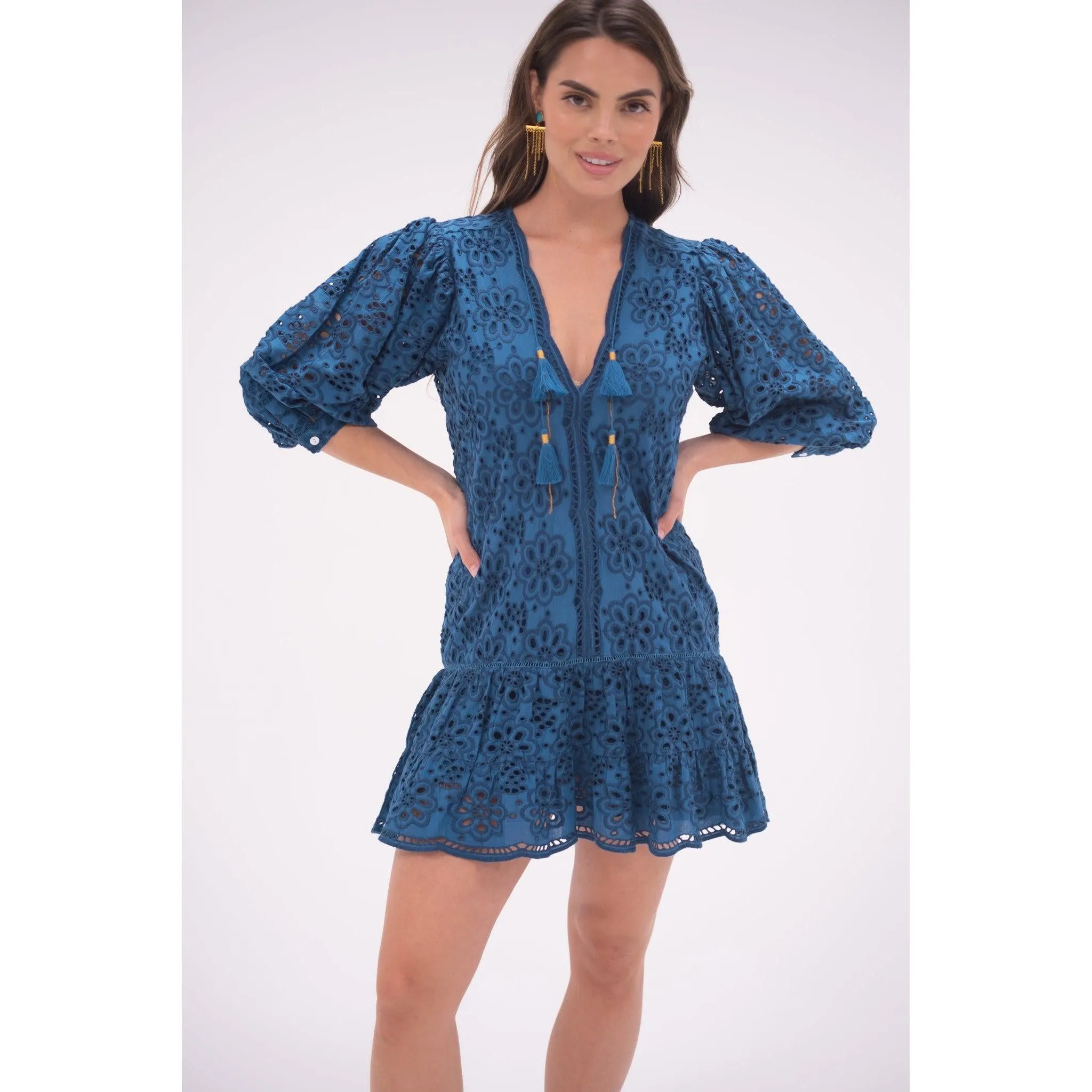 Turquoise Eyelet Popover Flounce Dress sold by Alicia Bell