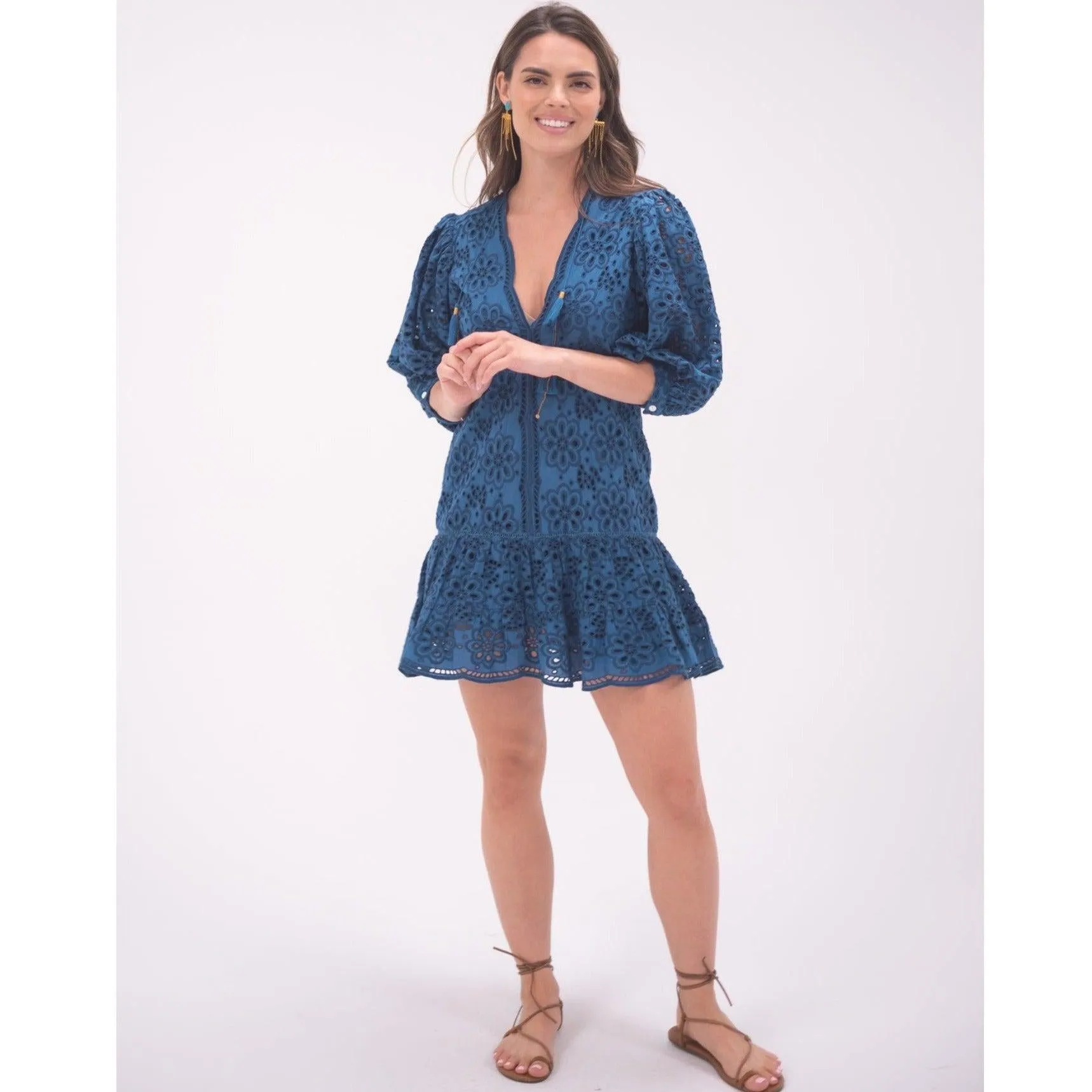 Turquoise Eyelet Popover Flounce Dress sold by Alicia Bell product image thumbnail 4