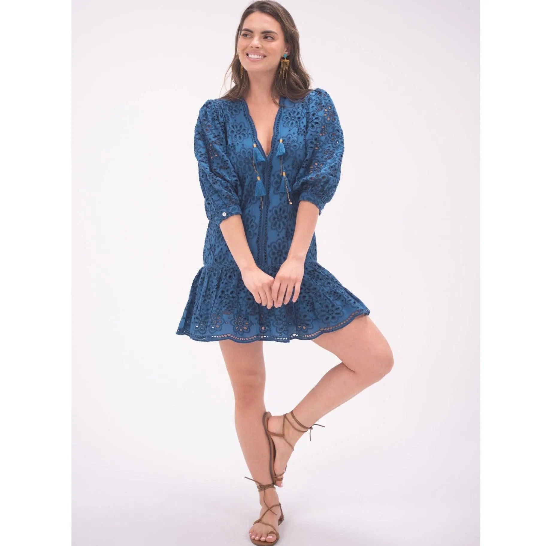 Turquoise Eyelet Popover Flounce Dress sold by Alicia Bell product image thumbnail 2