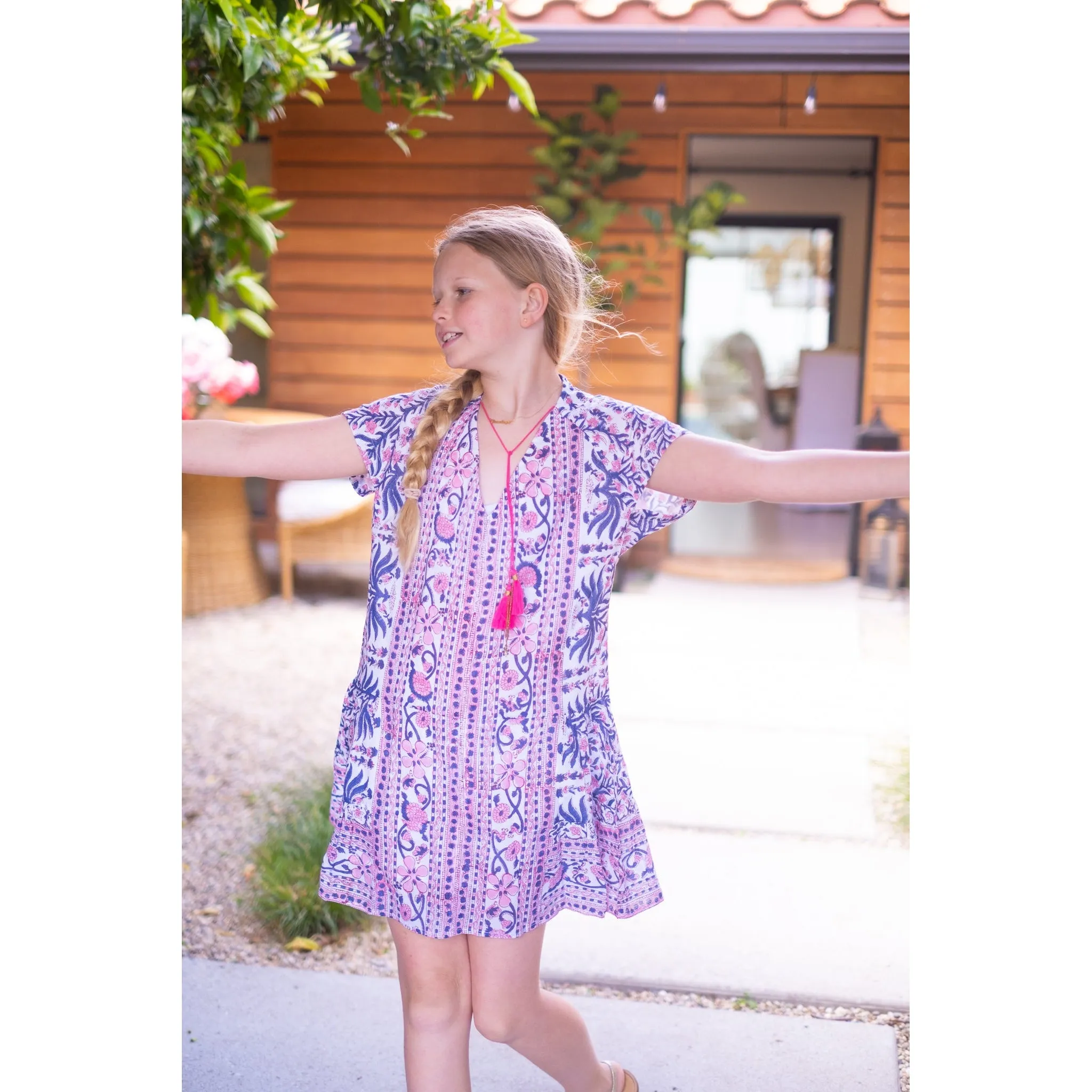 Pink/Navy Kaftan Popover Dress sold by Alicia Bell product image thumbnail 5