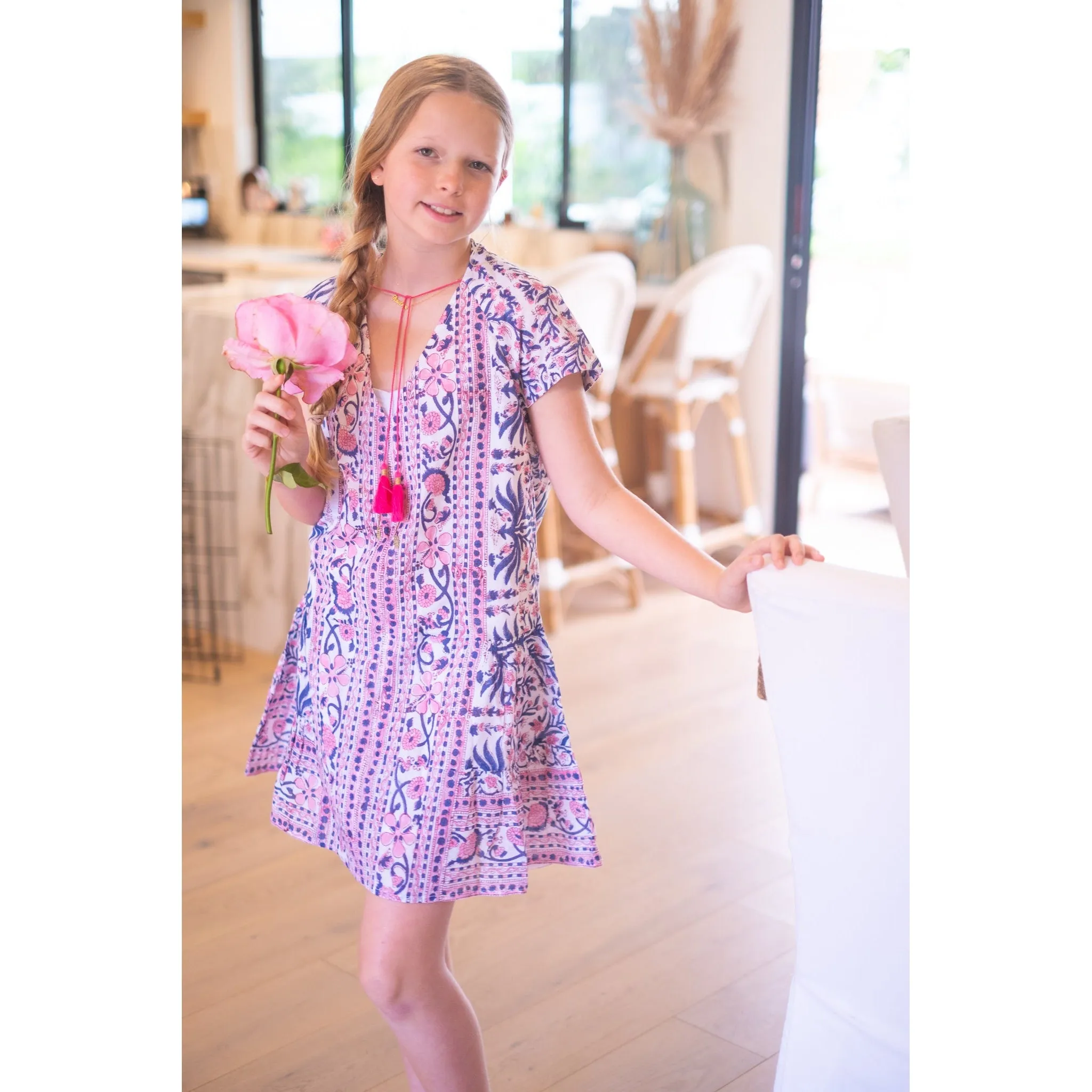 Pink/Navy Kaftan Popover Dress sold by Alicia Bell