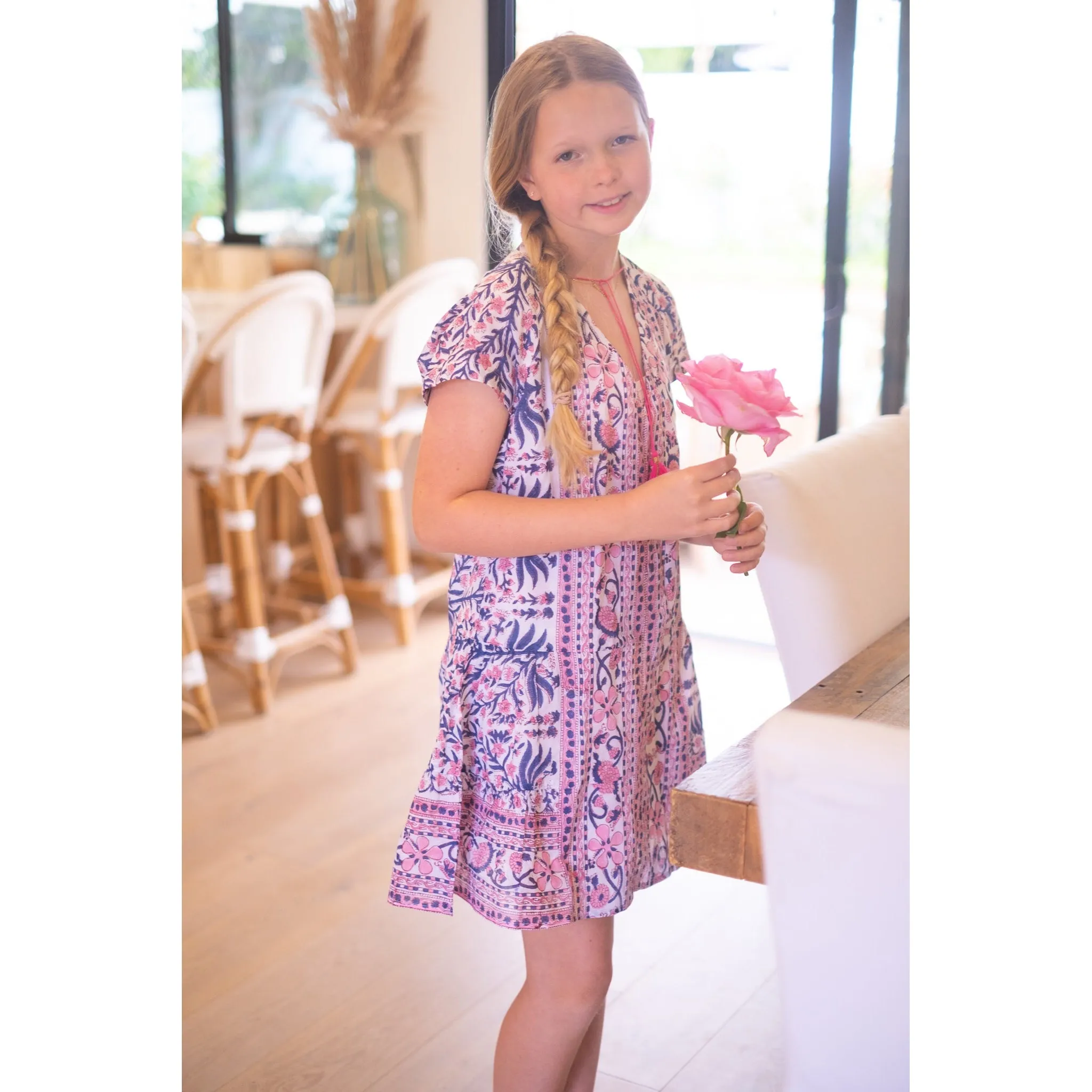 Pink/Navy Kaftan Popover Dress sold by Alicia Bell product image thumbnail 3