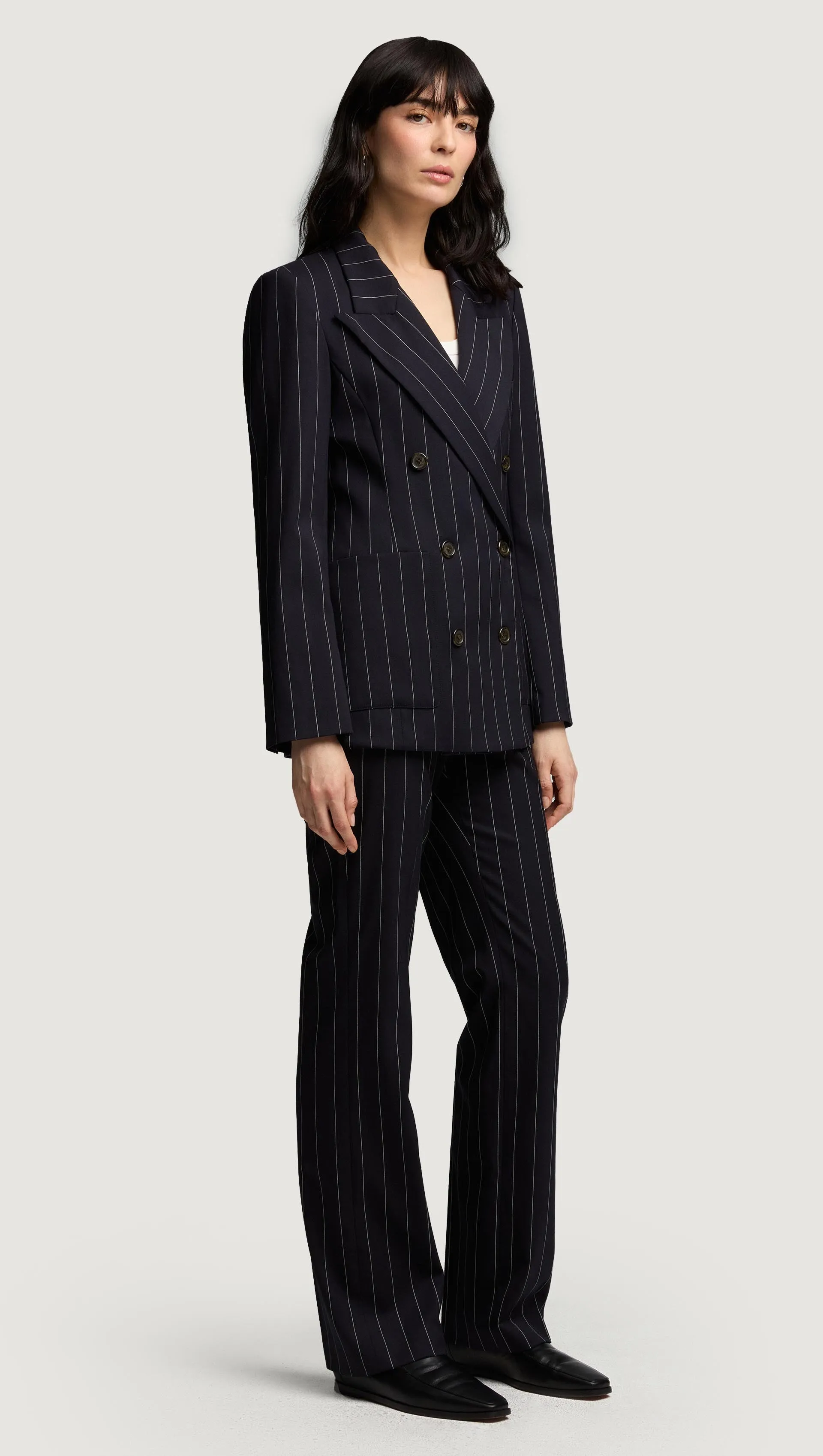 Chelsea Blazer in Stretch Wool | Navy Pinstripe sold by Argent product image thumbnail 3