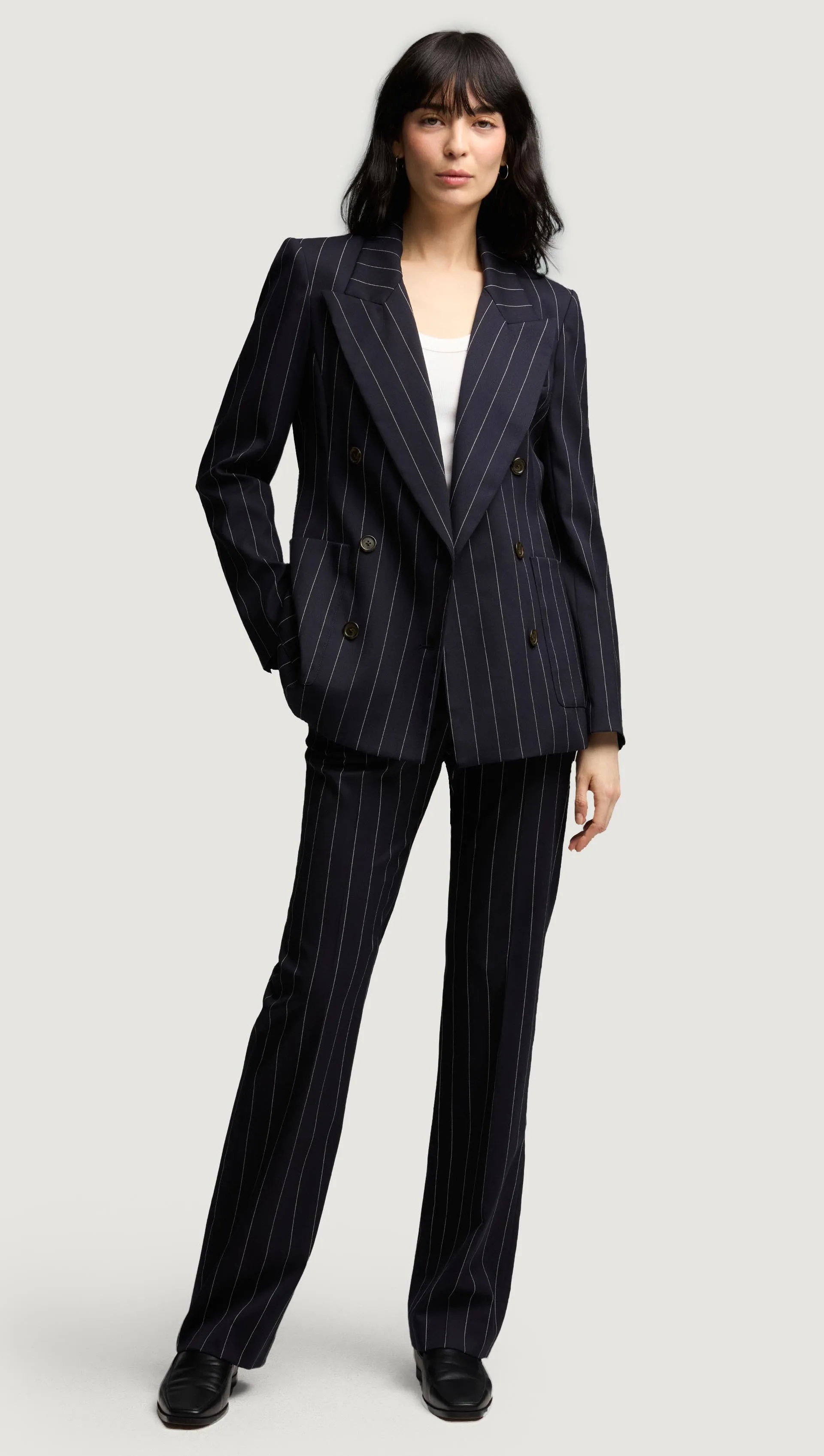 Chelsea Blazer in Stretch Wool | Navy Pinstripe sold by Argent product image thumbnail 2