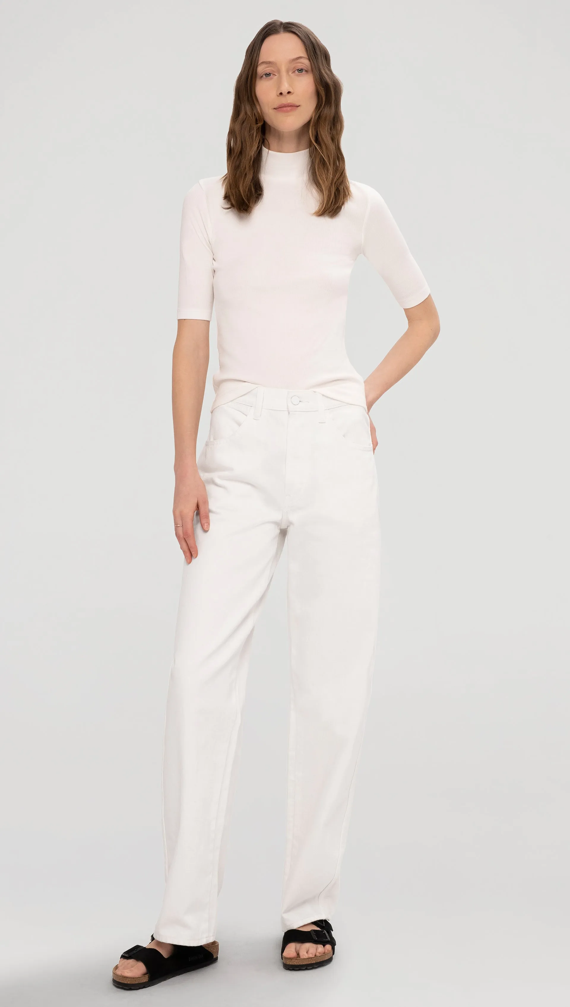 Mock Neck Tee in Ribbed Cotton | White sold by Argent product image thumbnail 2
