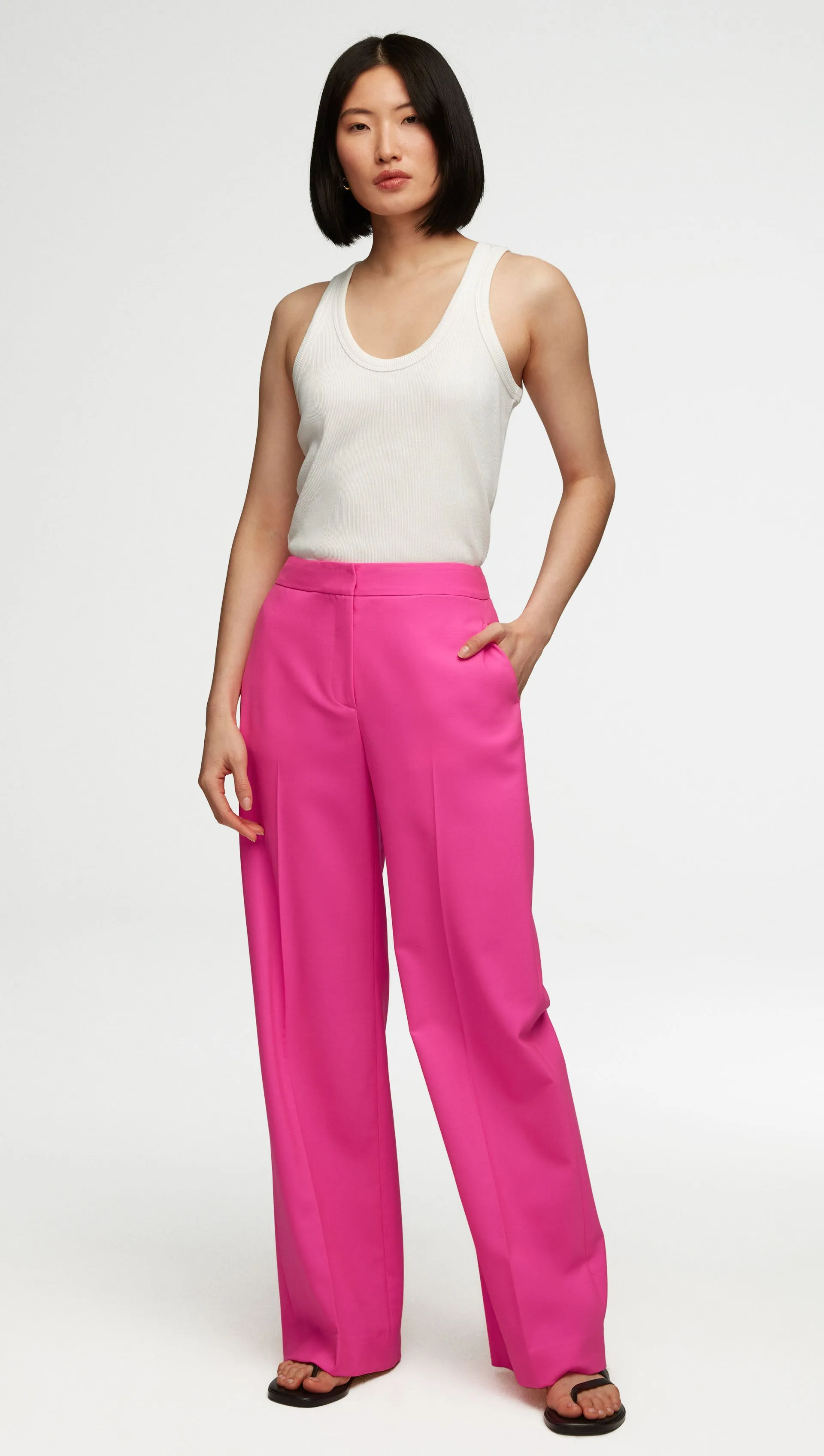 Wide Leg Trouser in Seasonless Wool | Bright Pink sold by Argent