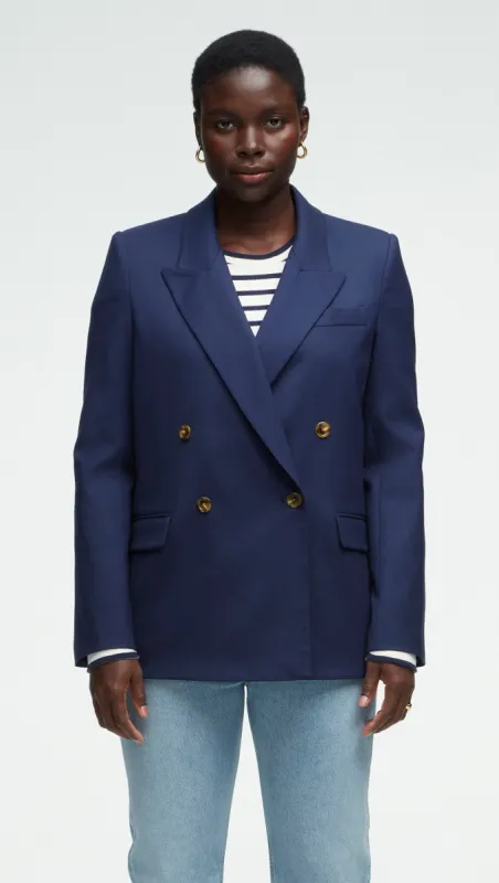 Peak Lapel Blazer in Seasonless Wool | Navy sold by Argent