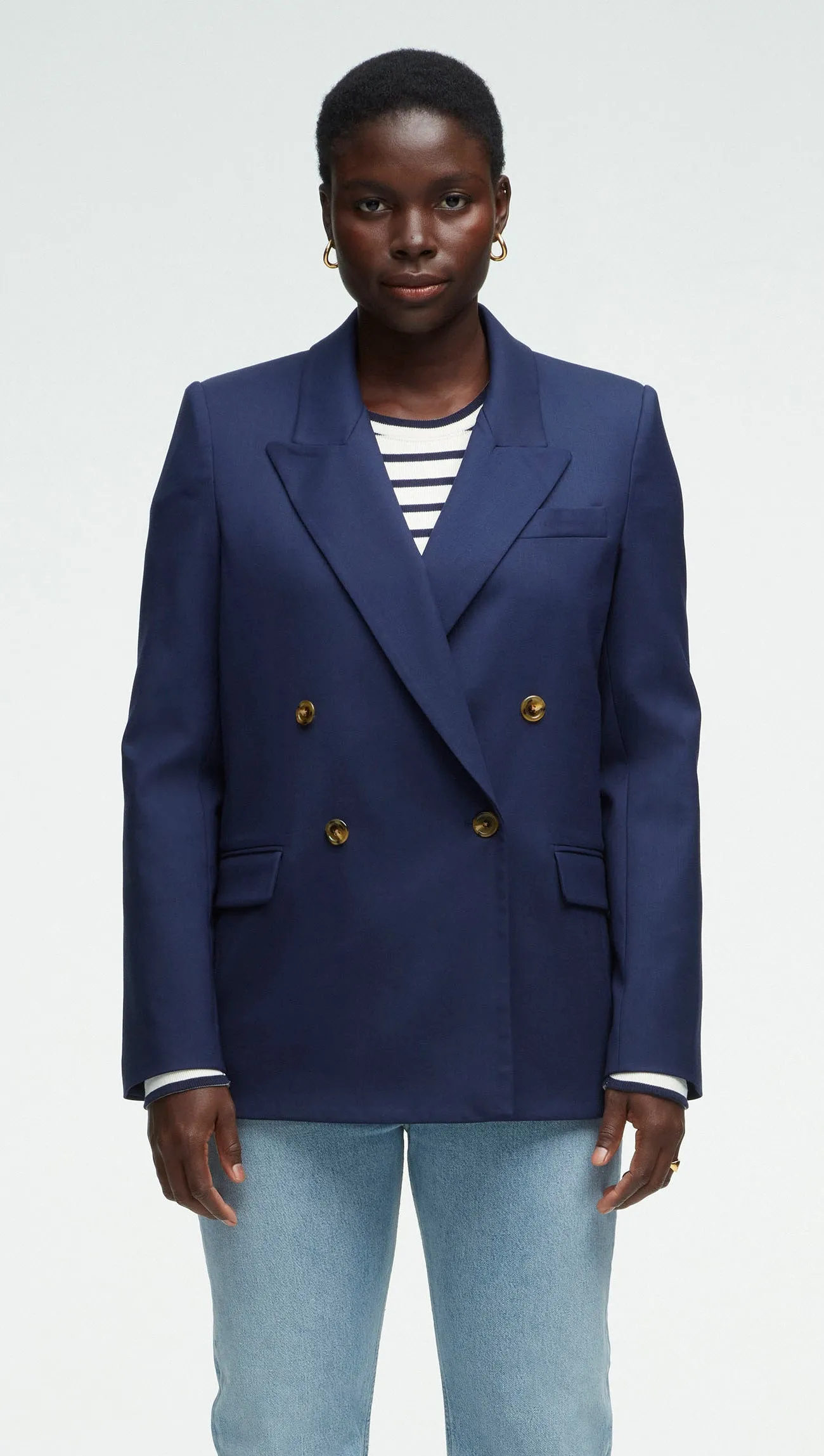 Peak Lapel Blazer in Seasonless Wool | Navy sold by Argent