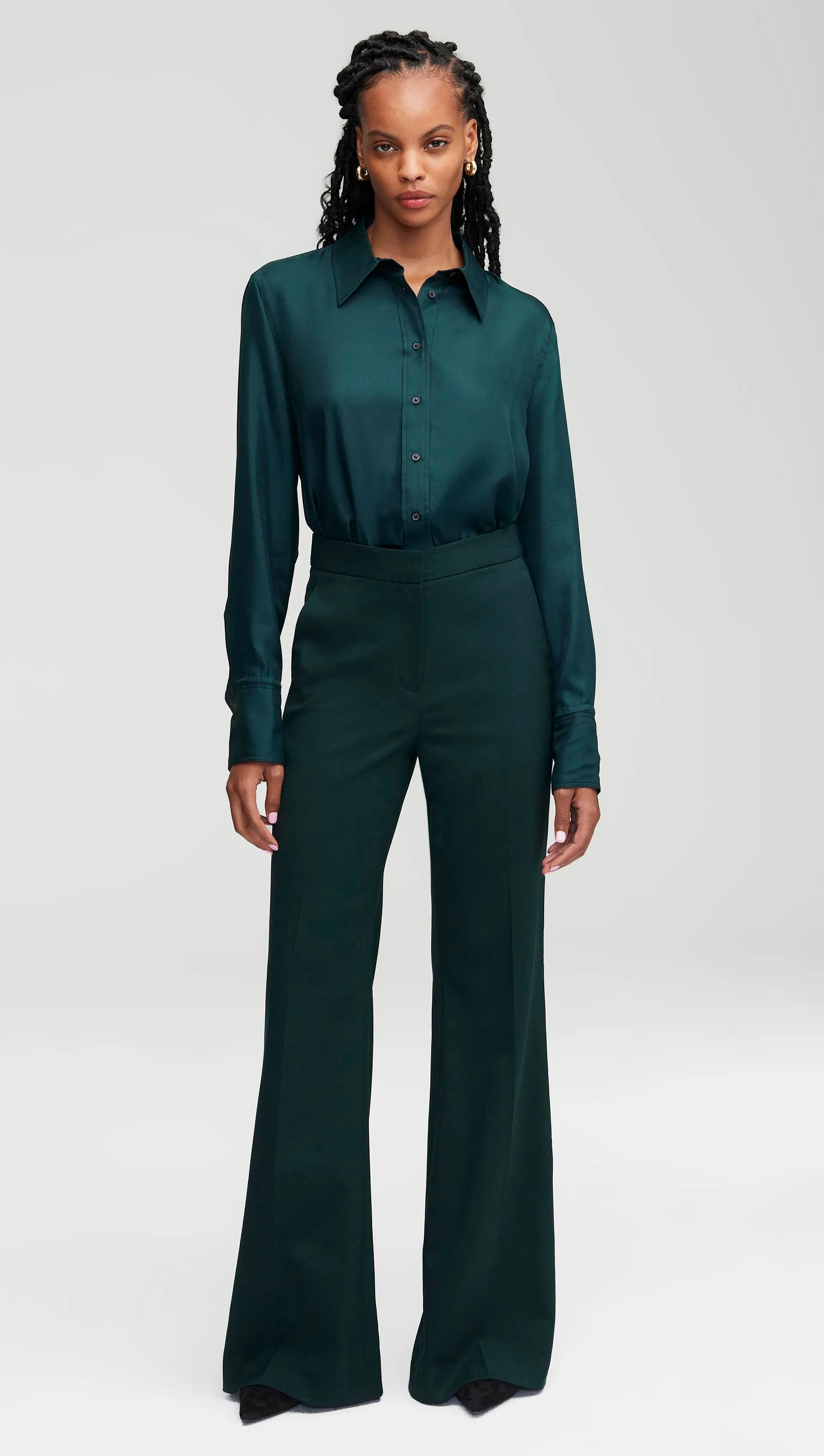 Tailored Flare Trouser in Seasonless Wool | Forest sold by Argent