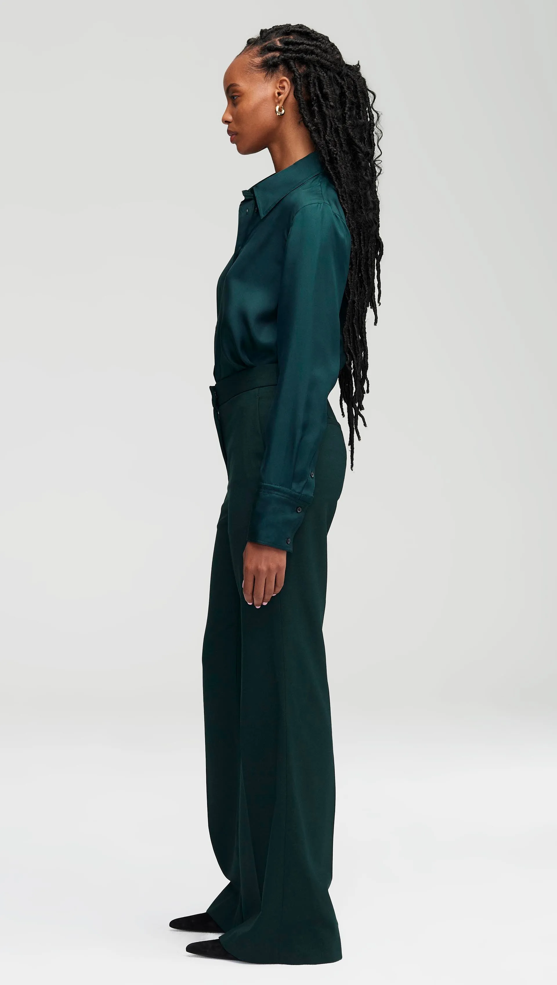 Tailored Flare Trouser in Seasonless Wool | Forest sold by Argent product image thumbnail 3