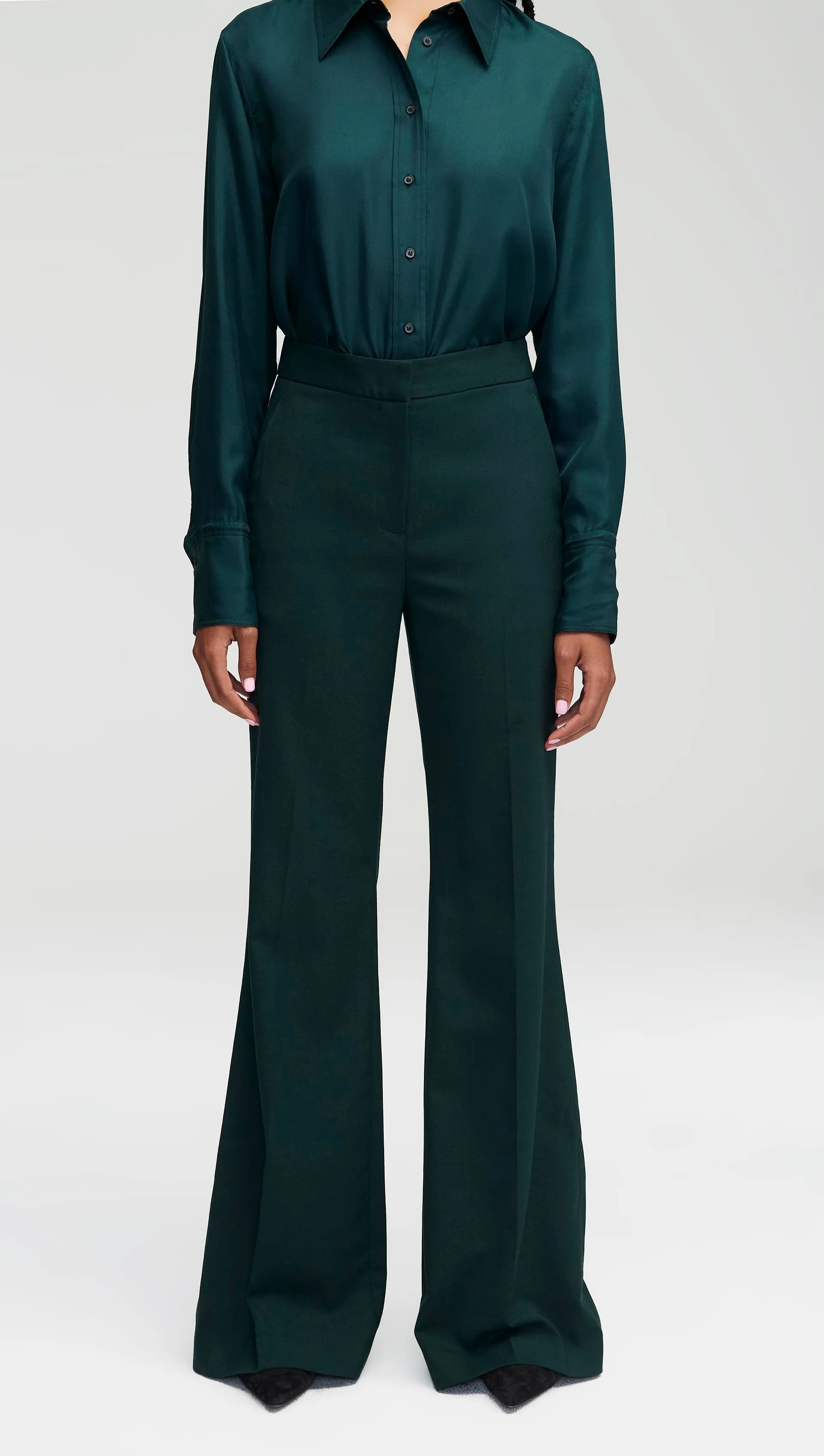 Tailored Flare Trouser in Seasonless Wool | Forest sold by Argent product image thumbnail 2