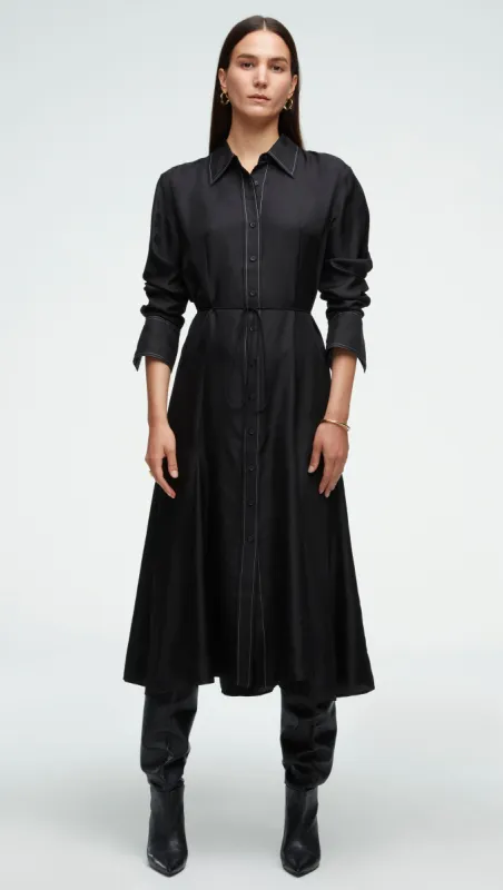 Soft Shirt Dress in Silk Twill | Black sold by Argent