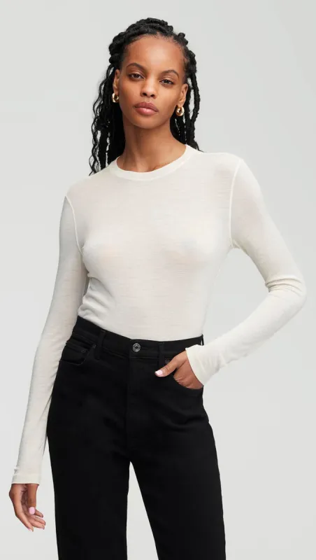Longsleeve Tee in Merino Silk Jersey | Cream sold by Argent