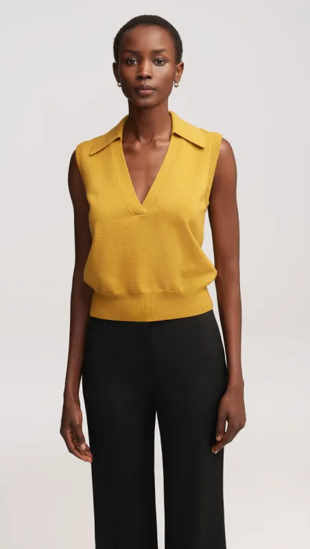Collared Sleeveless Knit in Merino Wool | Mustard sold by Argent