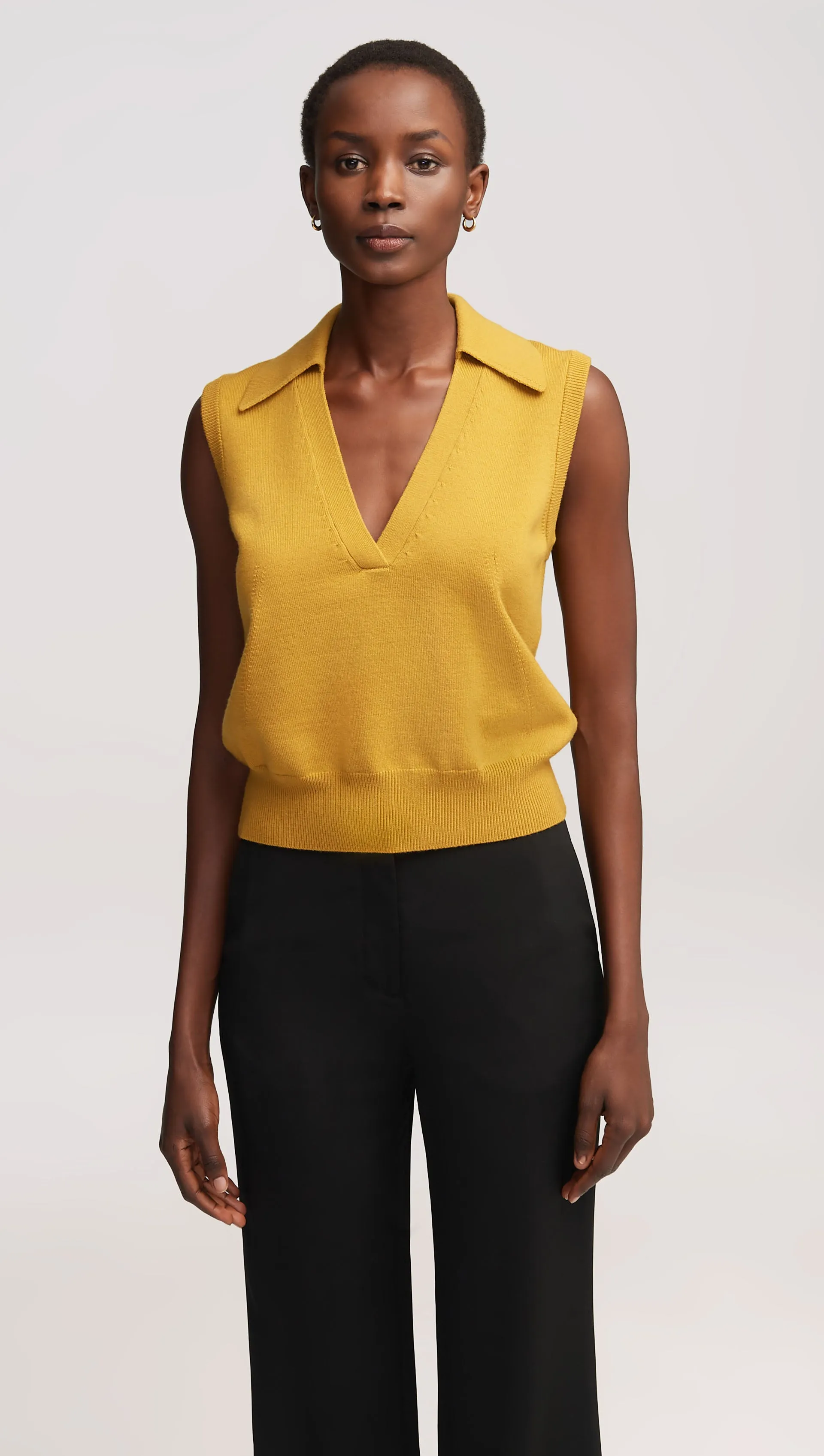 Collared Sleeveless Knit in Merino Wool | Mustard sold by Argent