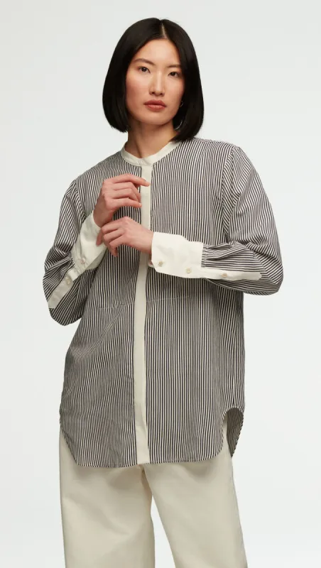 Tuxedo Shirt in Yarn-Dyed Viscose | Navy Stripe sold by Argent