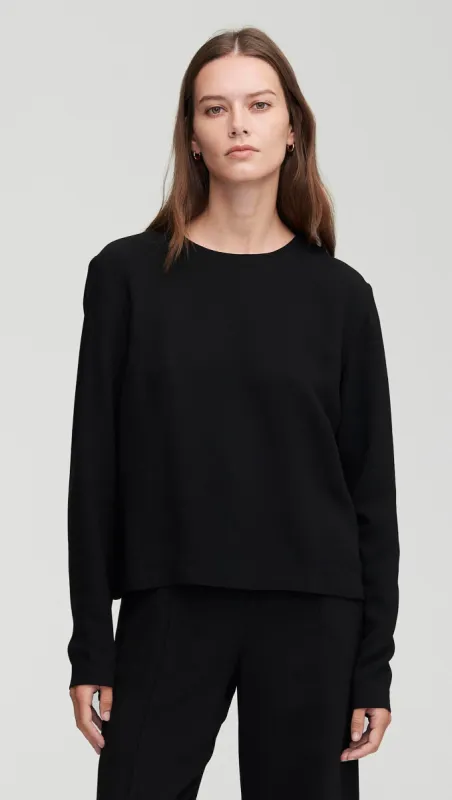 Longsleeve Crepe Top in Viscose Wool | Black sold by Argent