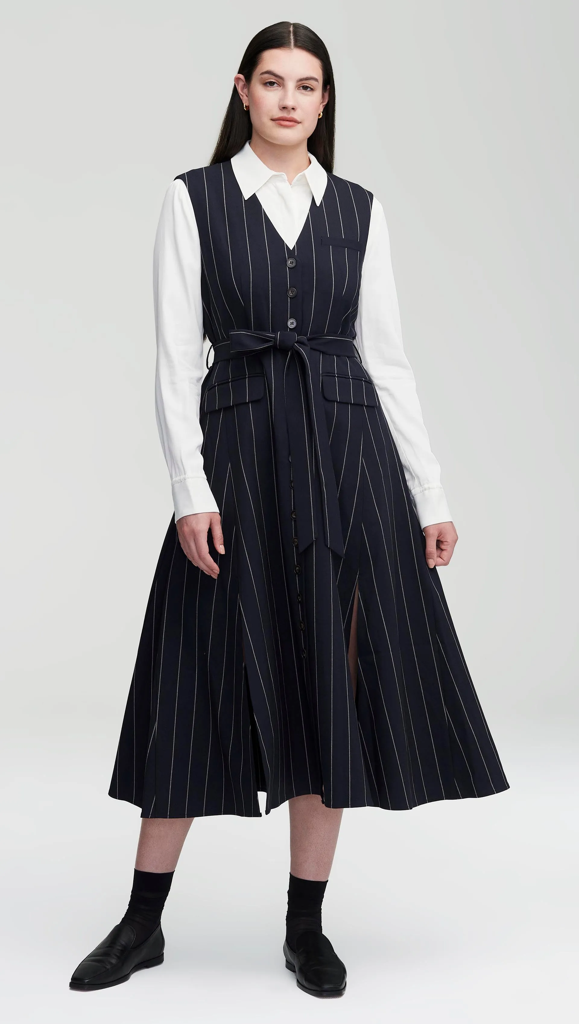 Vest Dress in Stretch Wool | Navy Stripe sold by Argent product image thumbnail 4