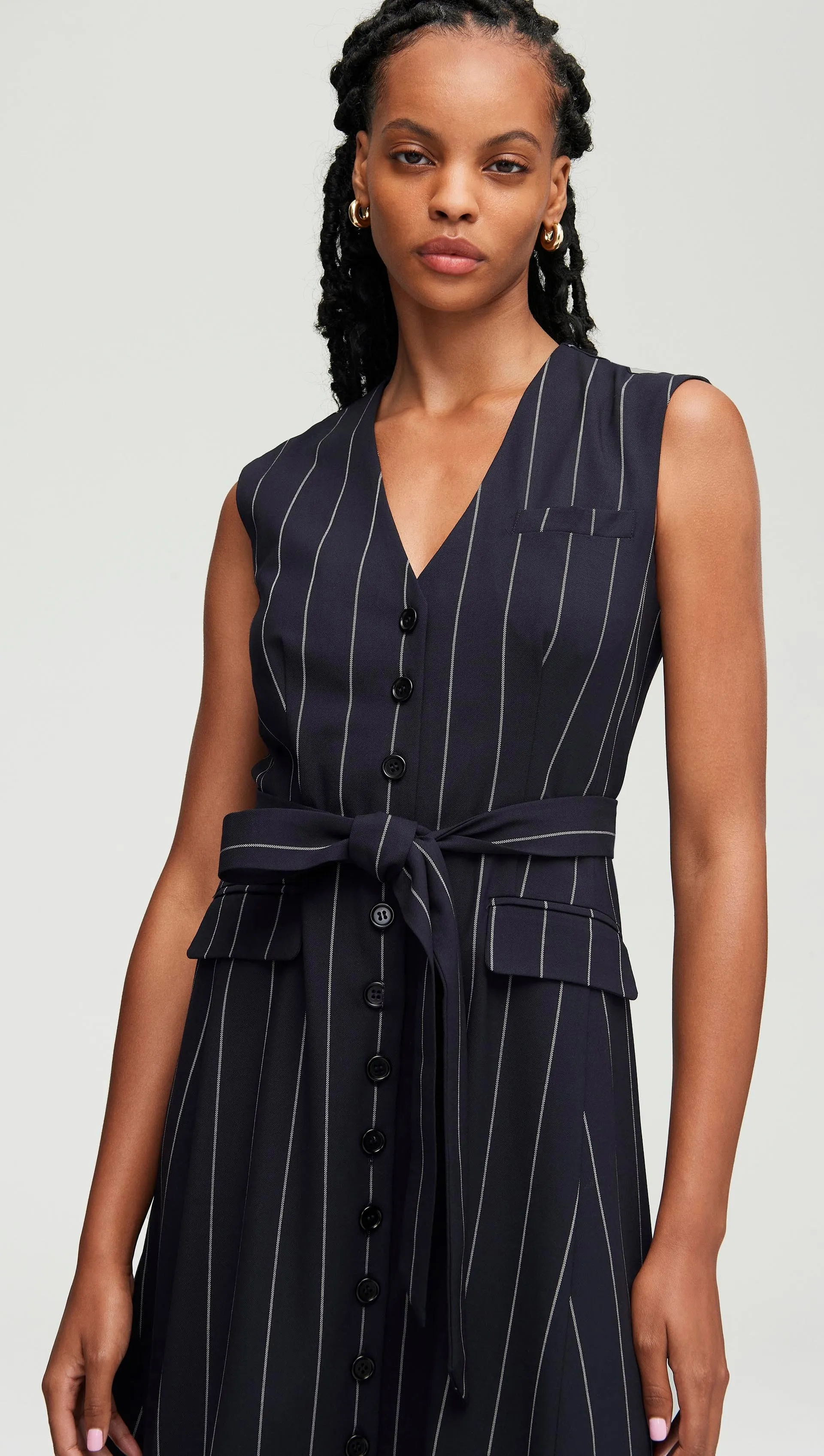 Vest Dress in Stretch Wool | Navy Stripe sold by Argent product image thumbnail 2