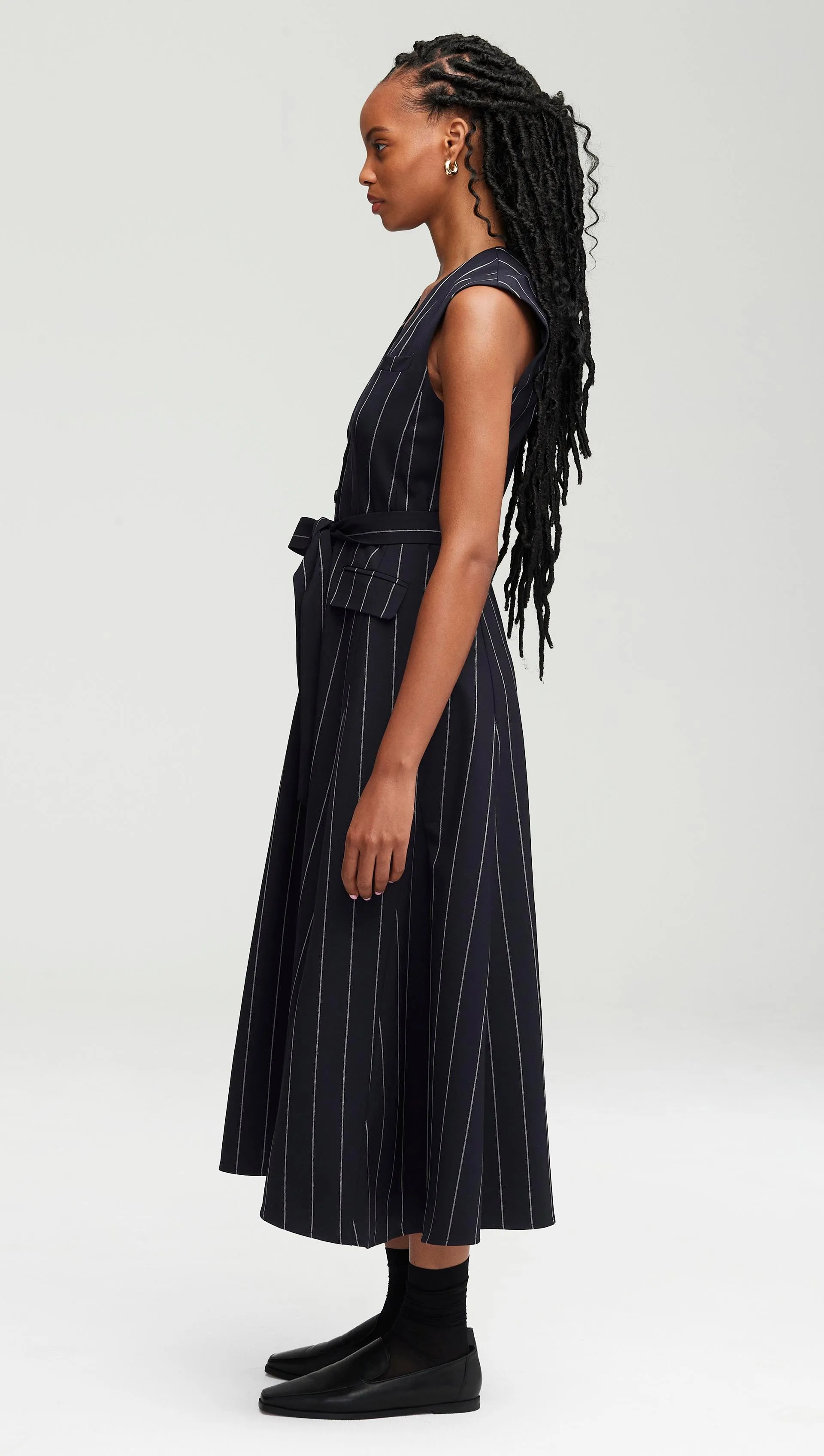 Vest Dress in Stretch Wool | Navy Stripe sold by Argent product image thumbnail 3