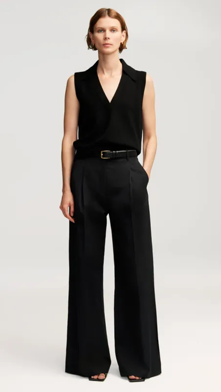 Single Pleat Trouser in Cotton Twill | Black sold by Argent