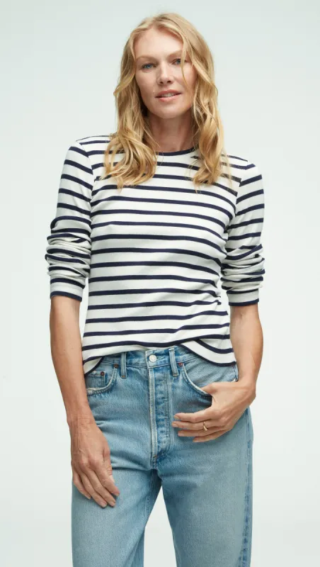 Striped Longsleeve Tee in Ribbed Cotton | Ivory/Navy made by Argent