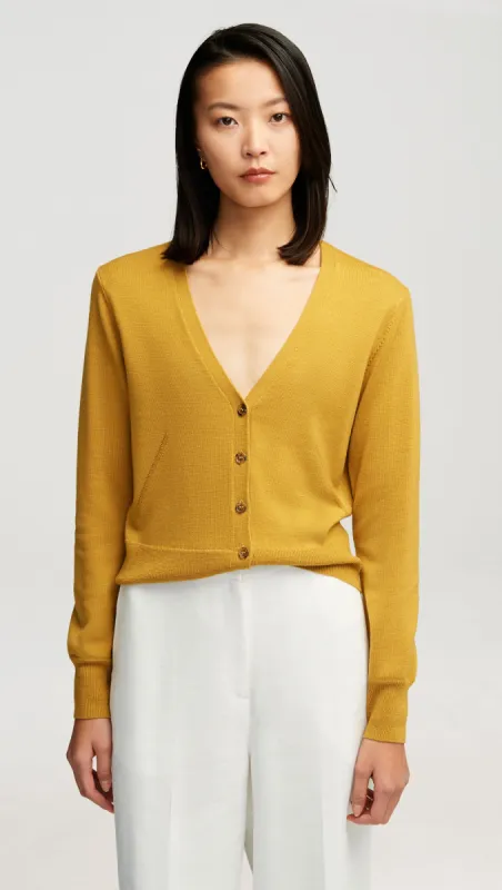 Everyday Knit Crew Cardigan in Merino Wool | Mustard sold by Argent
