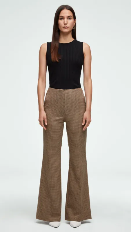 High-Waisted Flare Trouser in Stretch Wool | Brown Houndstooth sold by Argent