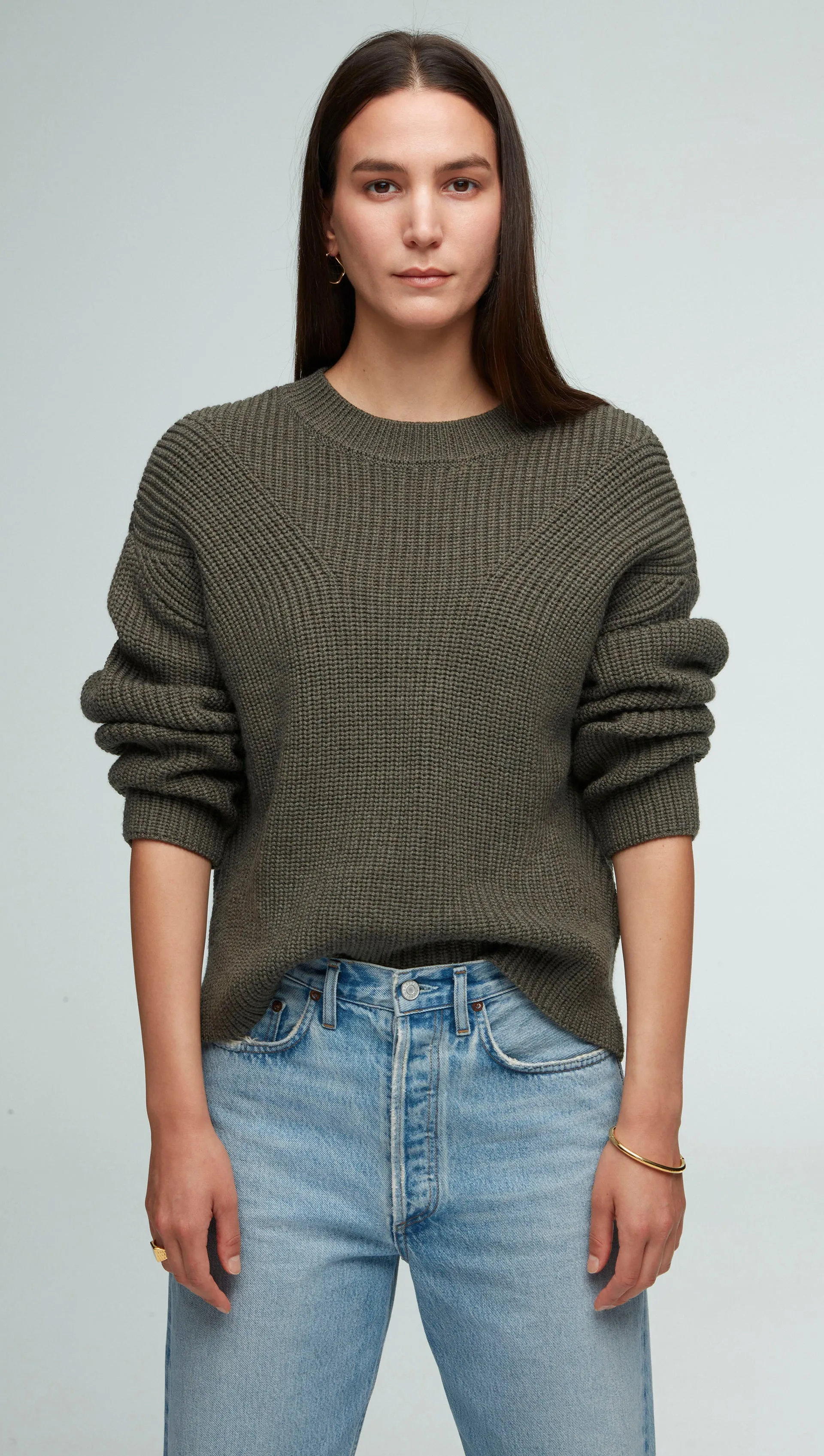 Chunky Ribbed Sweater in Merino Wool | Olive sold by Argent
