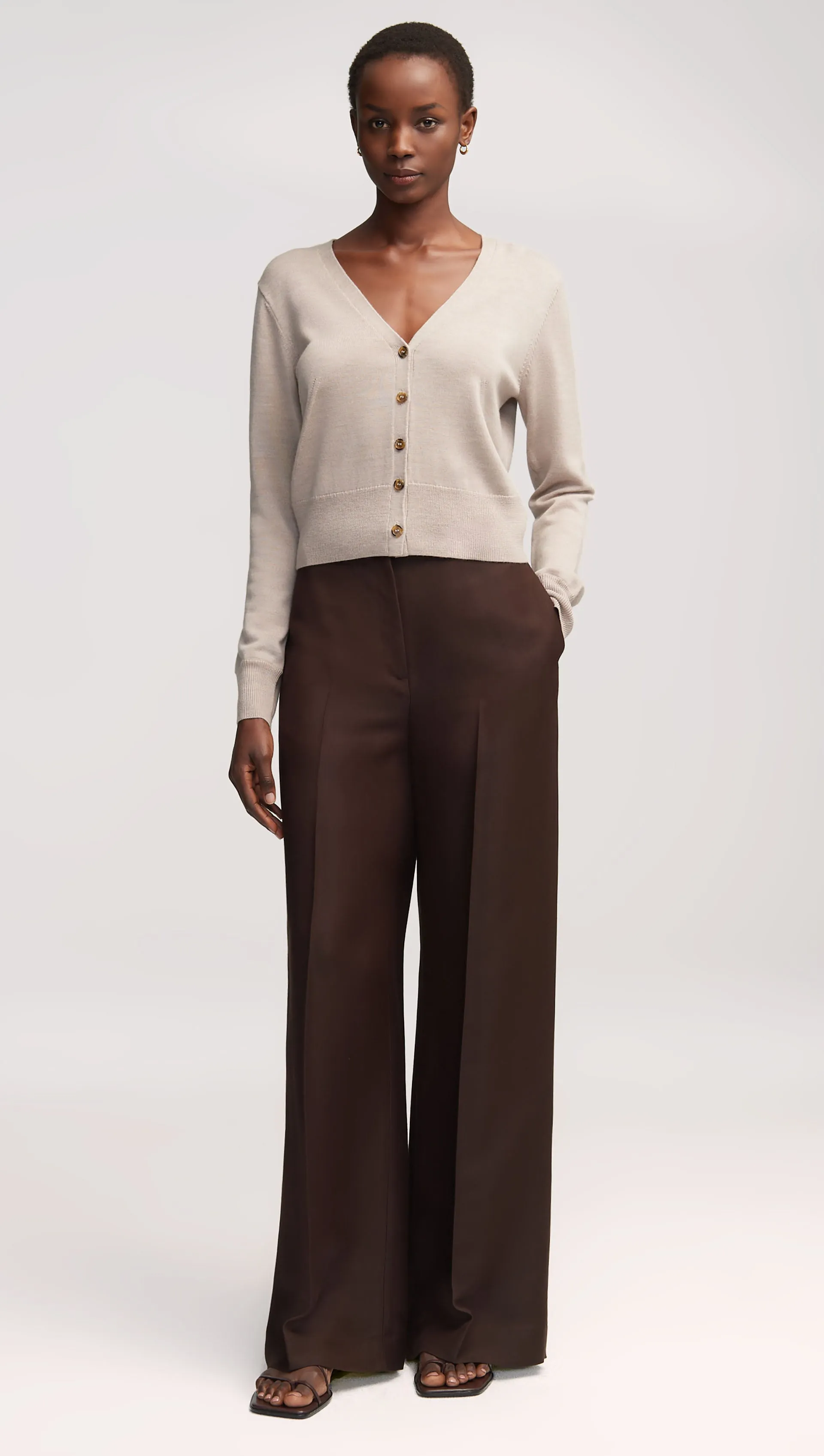 Everyday Knit Crew Cardigan in Merino Wool | Beige sold by Argent product image thumbnail 3