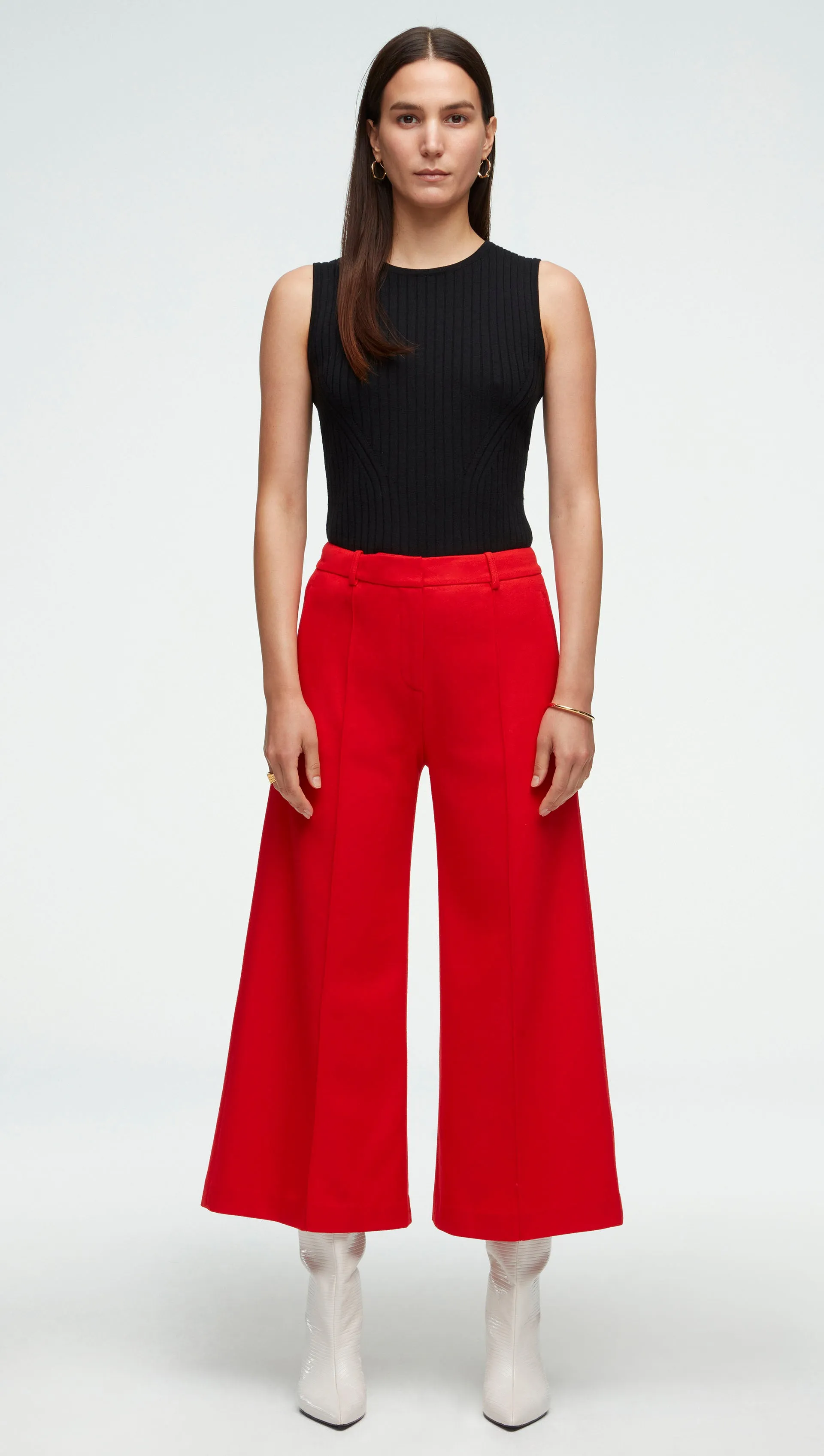 Cropped Flare Trouser in Wool Twill | Red Orange sold by Argent