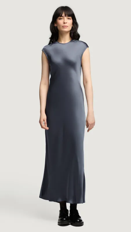 Bias Dress in Viscose Satin | Stone Blue sold by Argent
