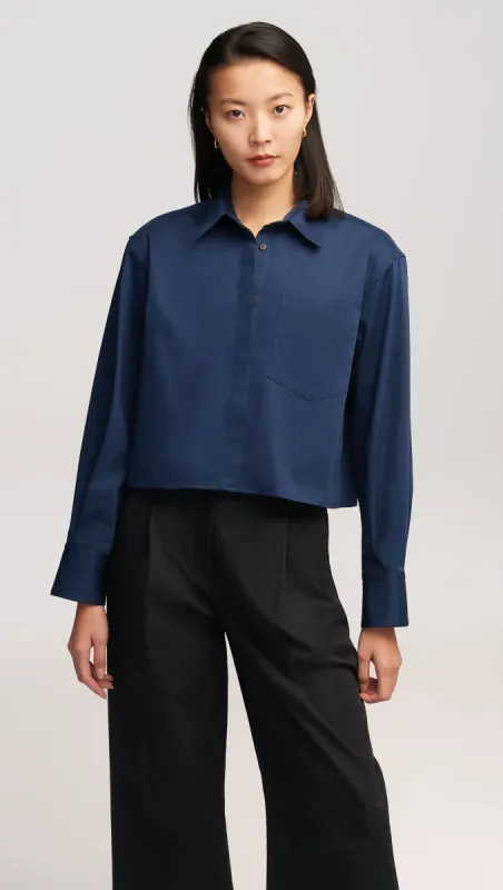 Cropped Shirt in Cotton Sateen | Midnight sold by Argent