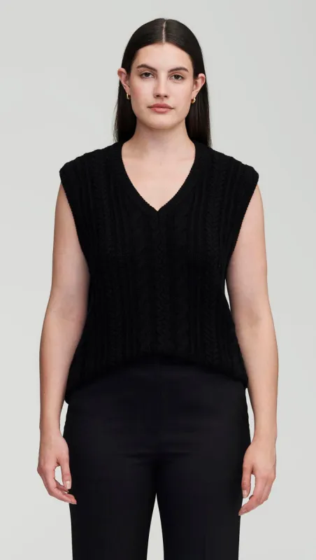 Cable Boyfriend Vest in Merino Wool | Black sold by Argent